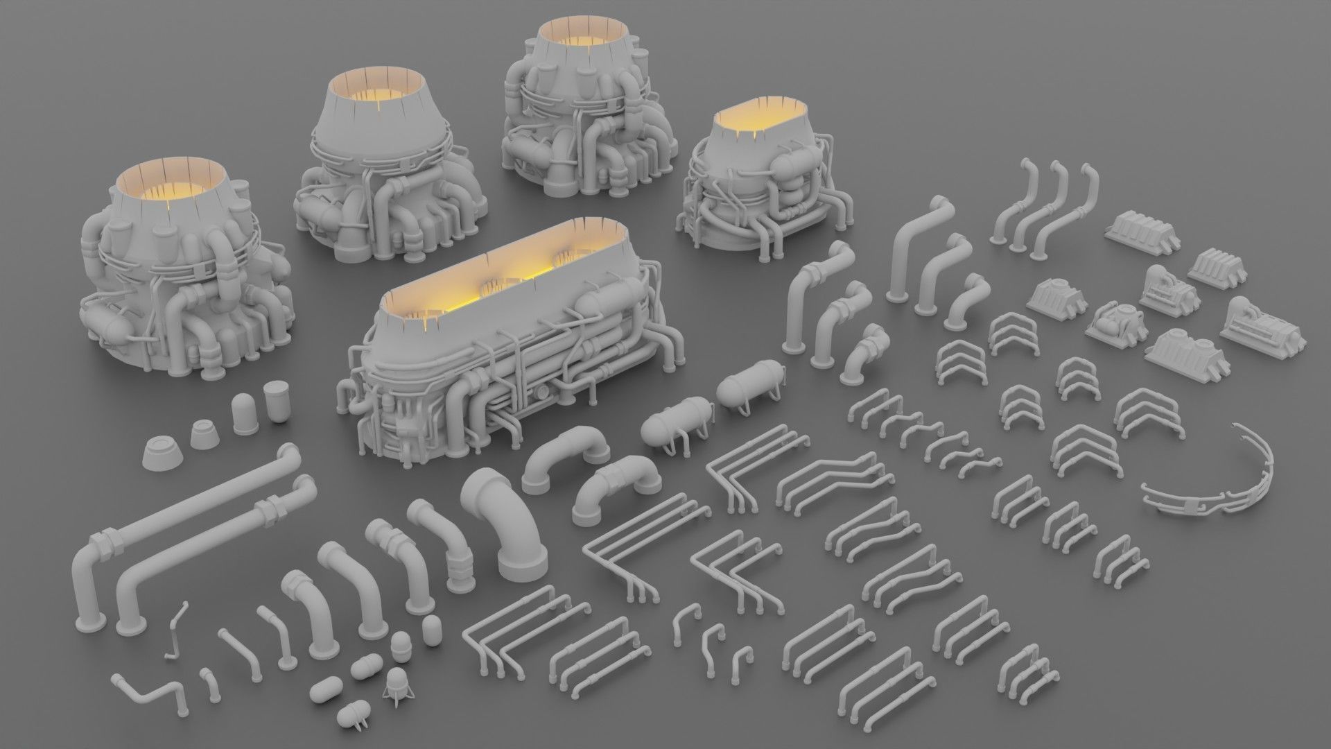 Thrusters Chimney Pipes Greebles KitBash Low-poly 3D model_2