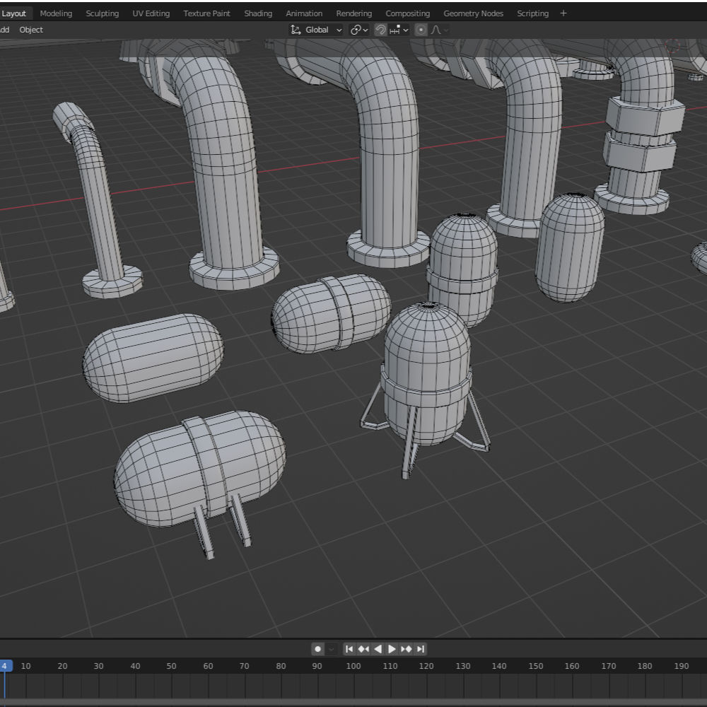 Thrusters Chimney Pipes Greebles KitBash Low-poly 3D model_9