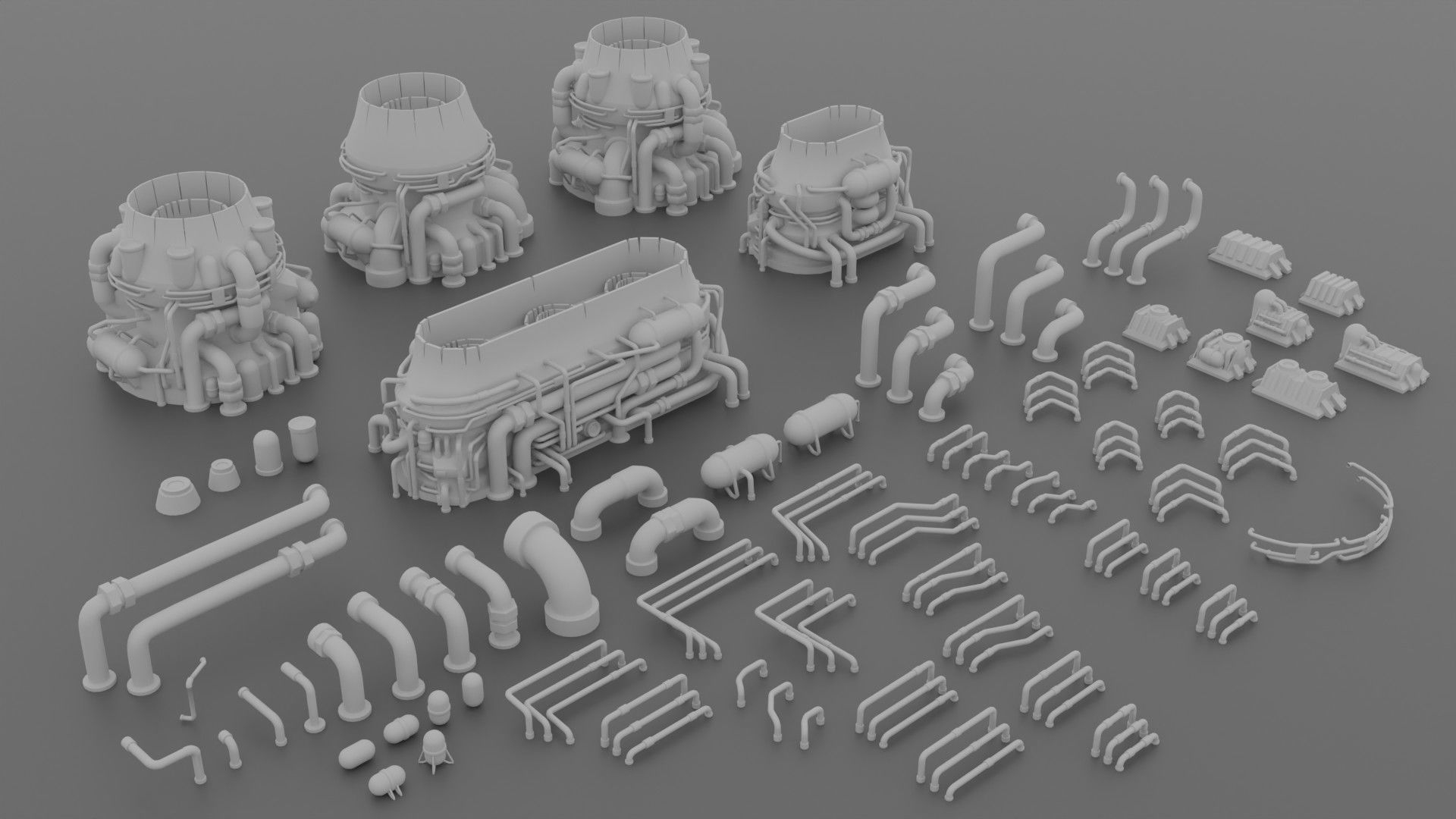 Thrusters Chimney Pipes Greebles KitBash Low-poly 3D model_1