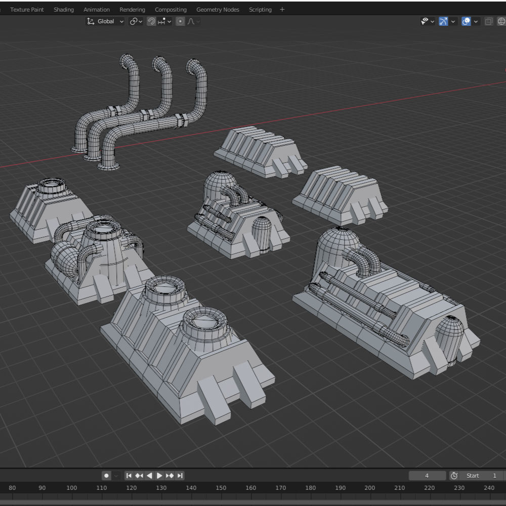Thrusters Chimney Pipes Greebles KitBash Low-poly 3D model_8