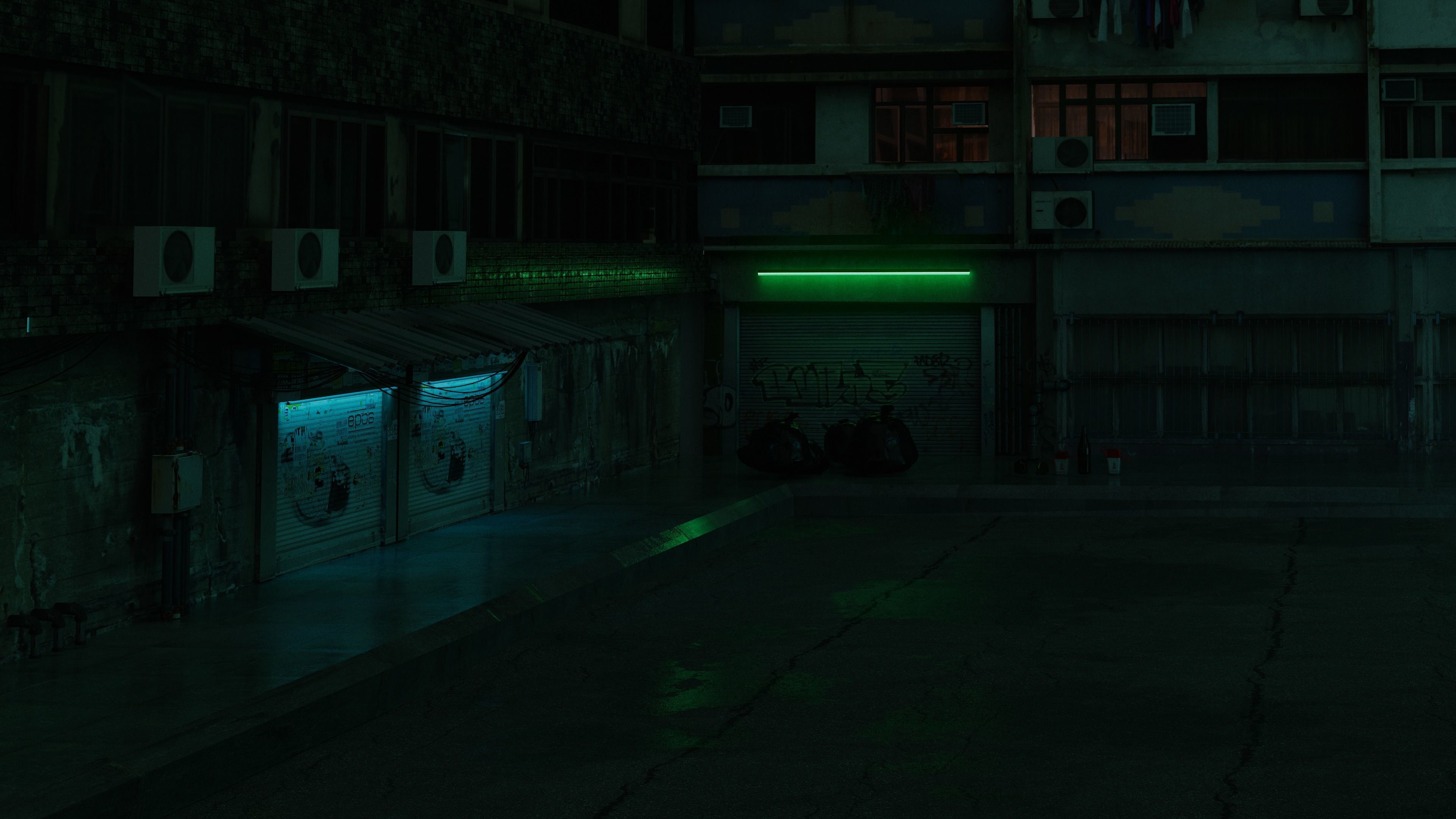 Cyberpunk back streets Low-poly 3D model_1
