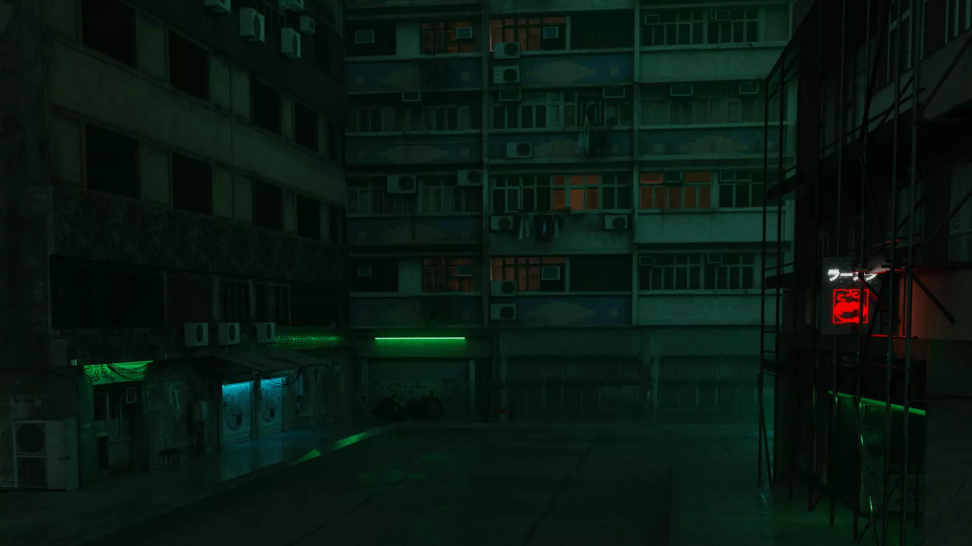 Cyberpunk back streets Low-poly 3D model_0