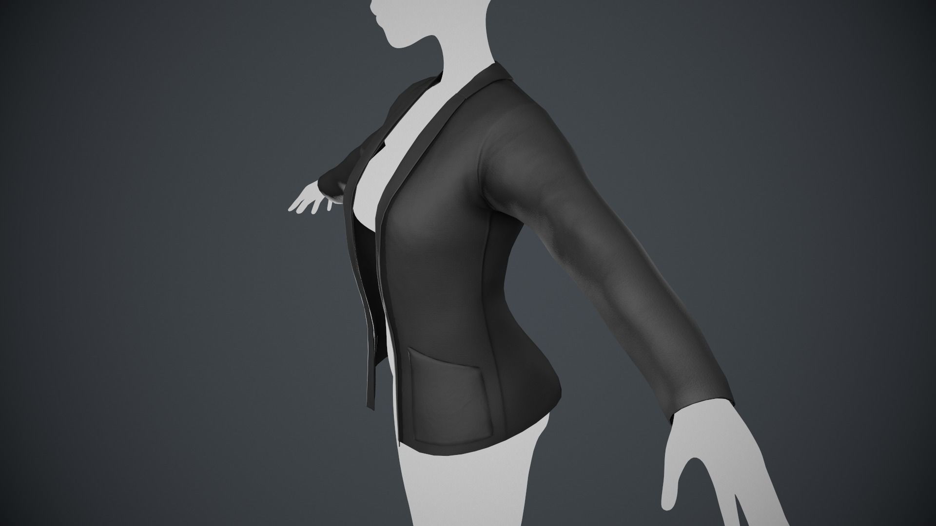 Female Black Jacket Style 2 Low-poly 3D model_1