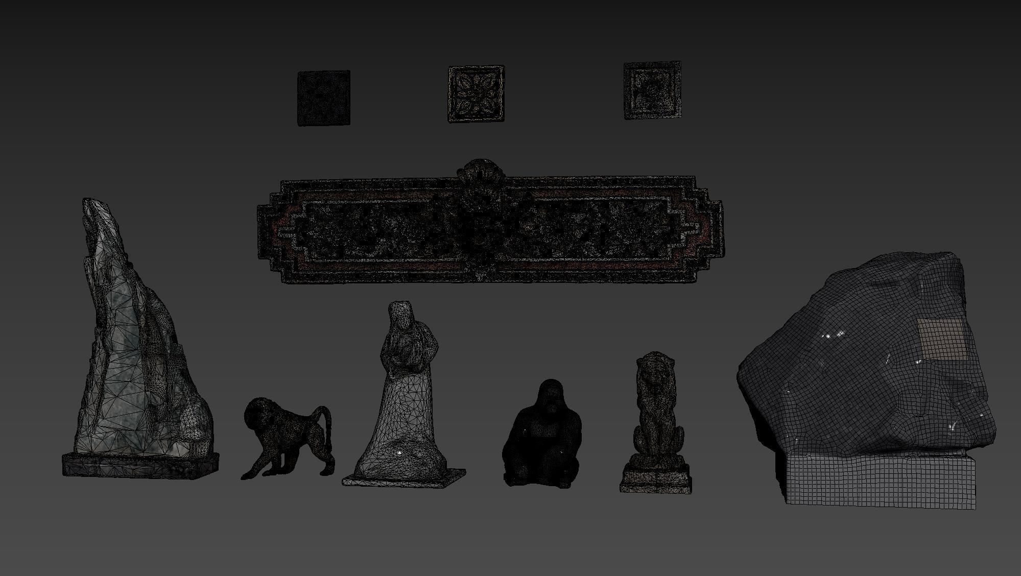 Set of old statues and ethnic deities Low-poly 3D model_17