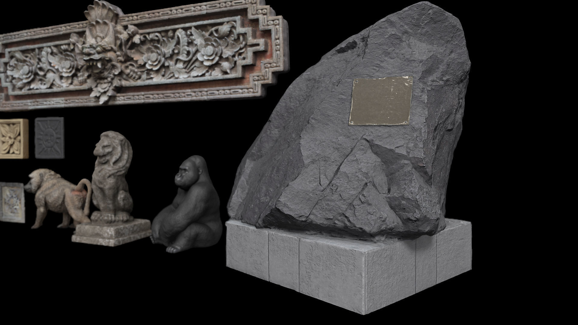 Set of old statues and ethnic deities Low-poly 3D model_7