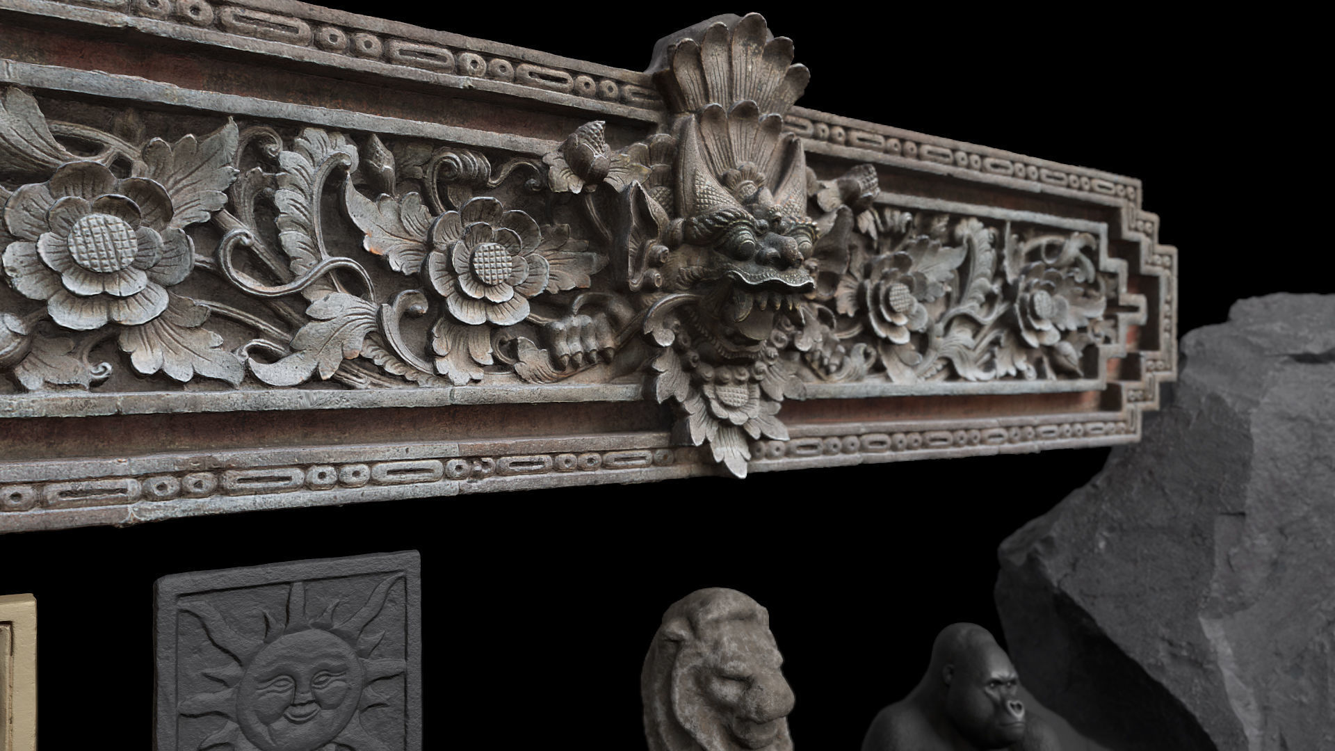 Set of old statues and ethnic deities Low-poly 3D model_3