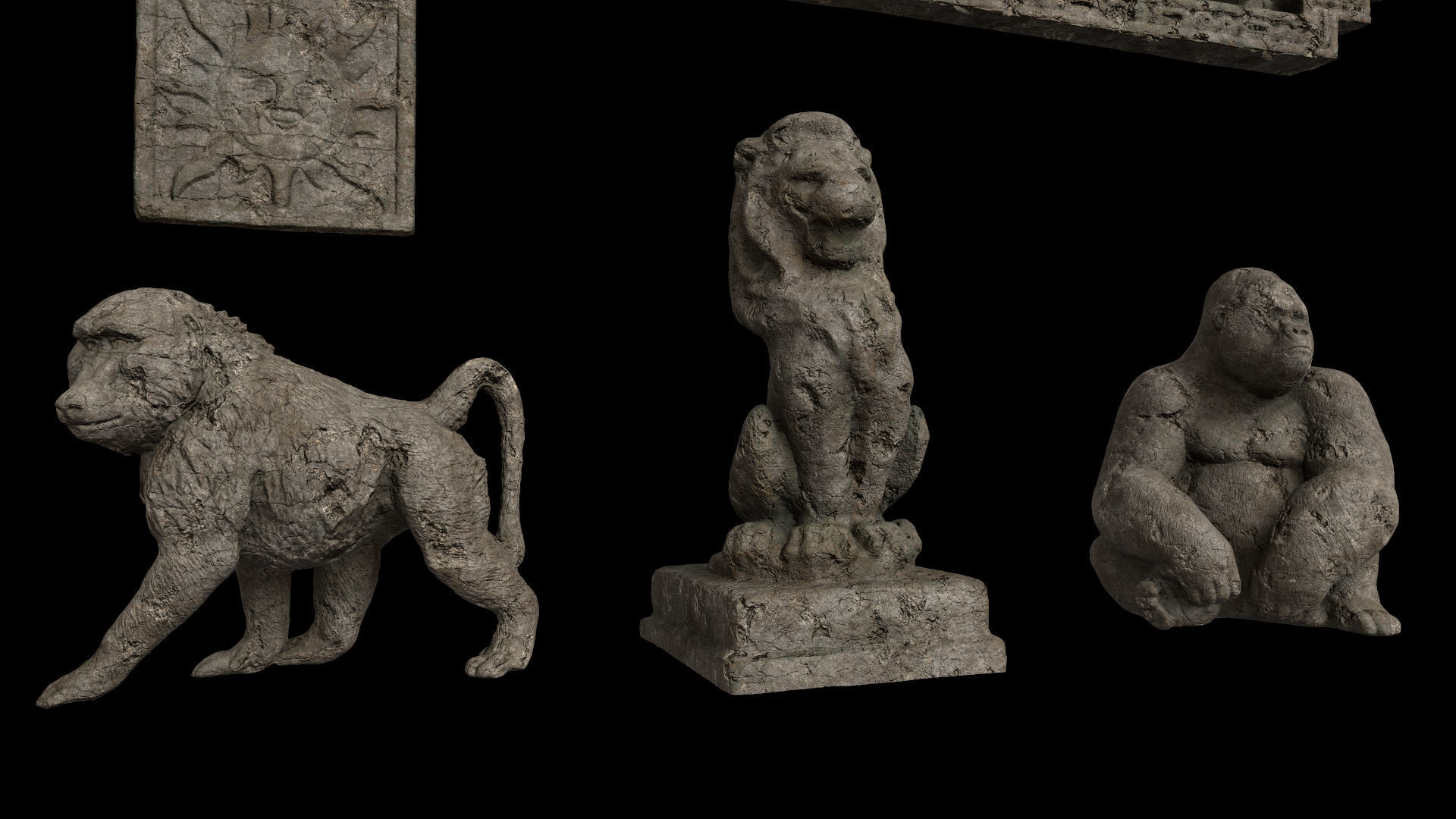 Set of old statues and ethnic deities Low-poly 3D model_6