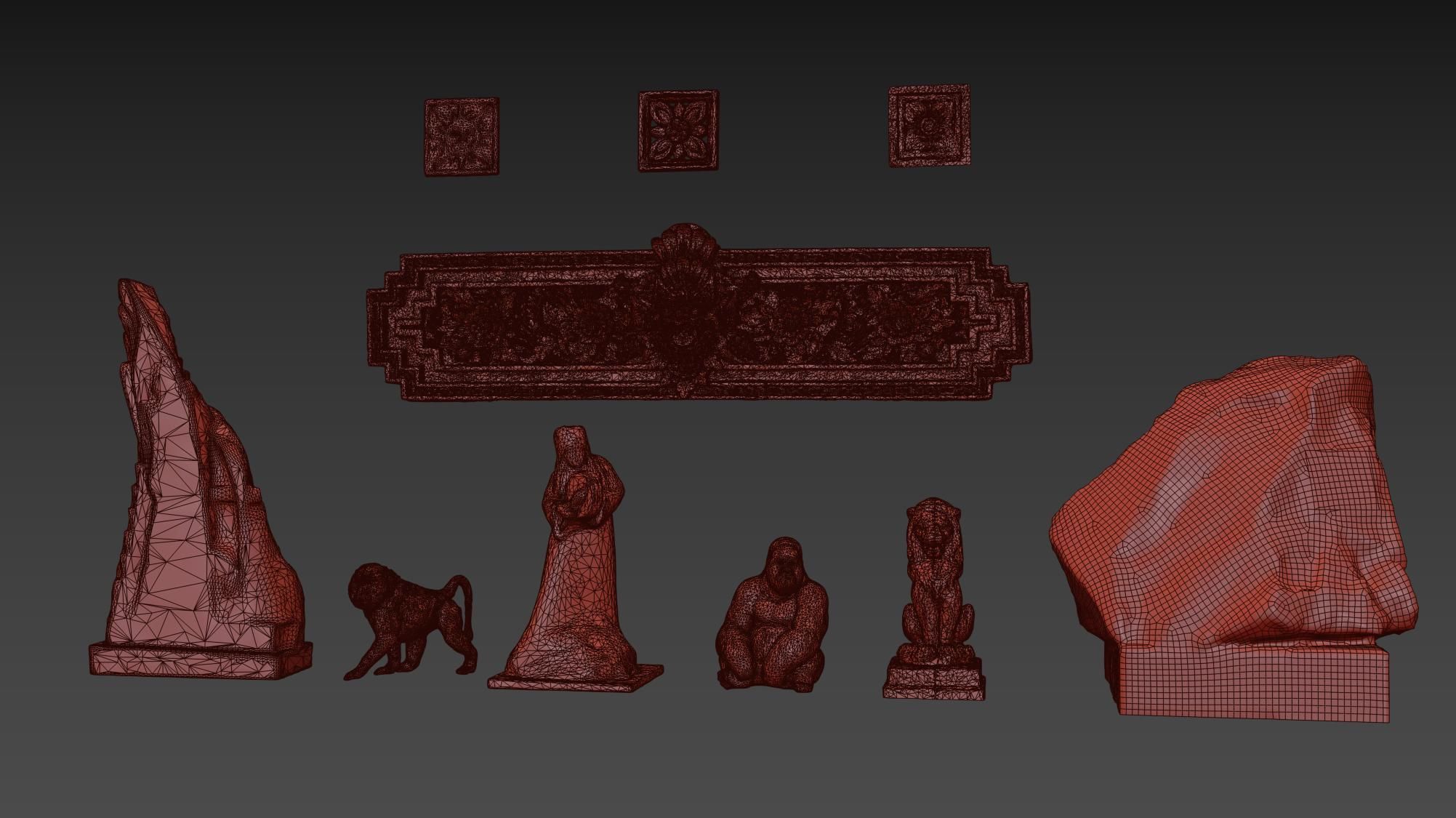Set of old statues and ethnic deities Low-poly 3D model_16
