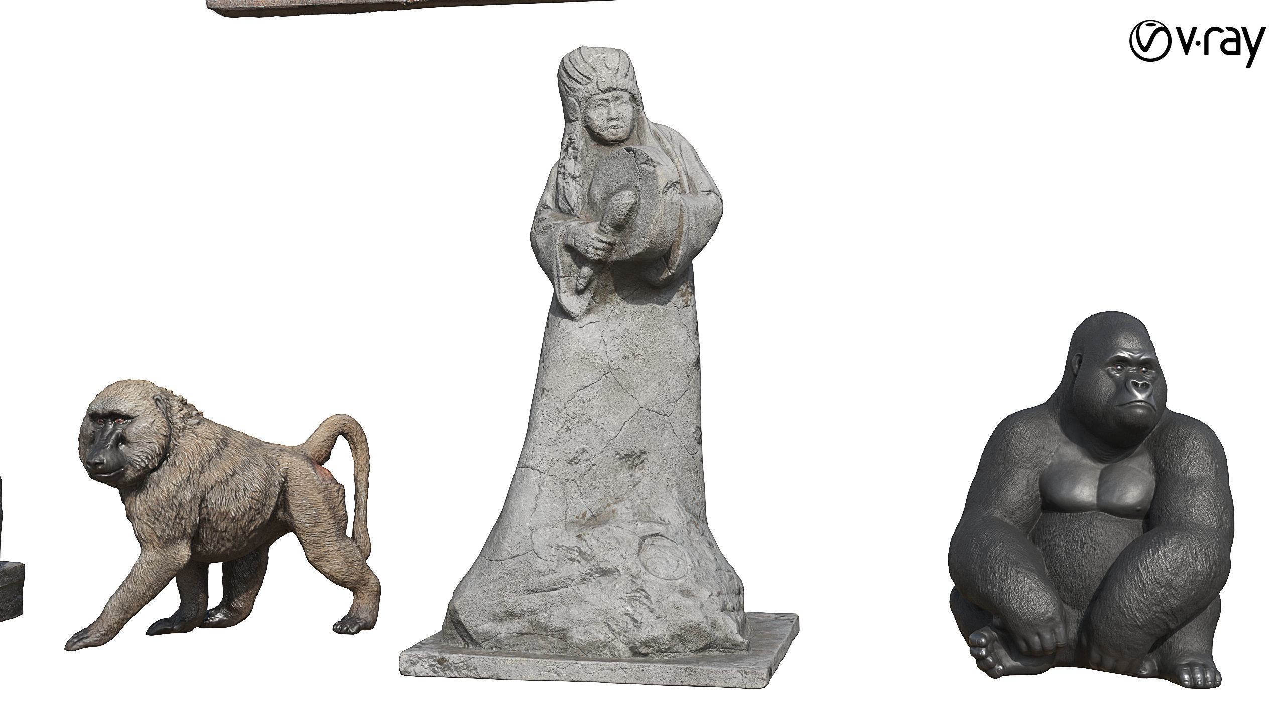 Set of old statues and ethnic deities Low-poly 3D model_11