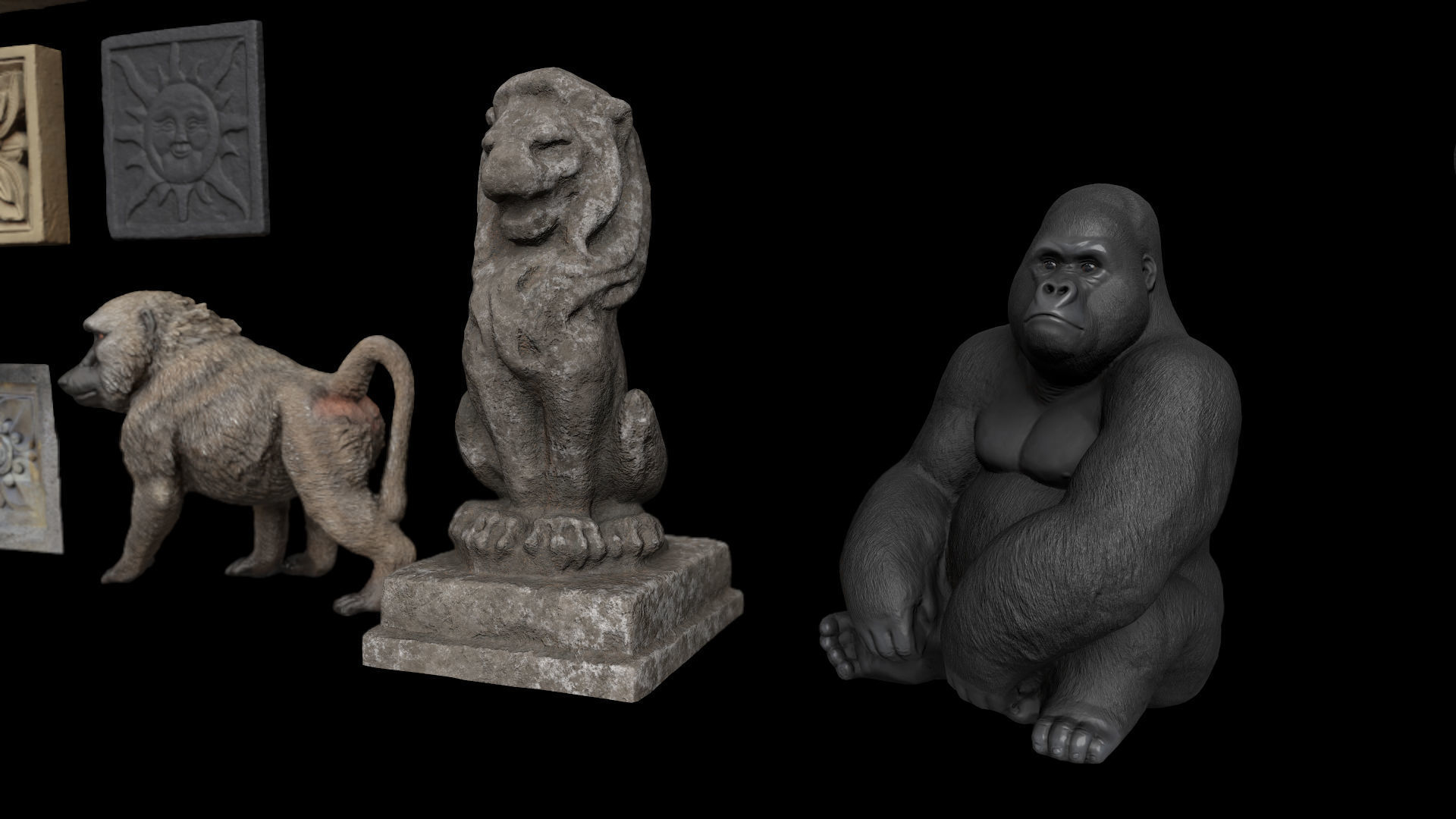 Set of old statues and ethnic deities Low-poly 3D model_4