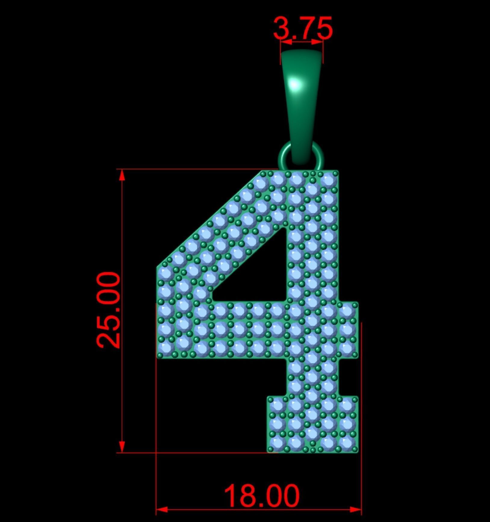 Number 4 Font Diamond Pendant  3D print model_5