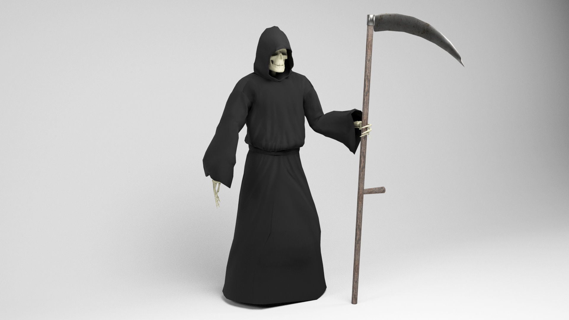 The Death grim reaper with scythe Low-poly 3D model_1