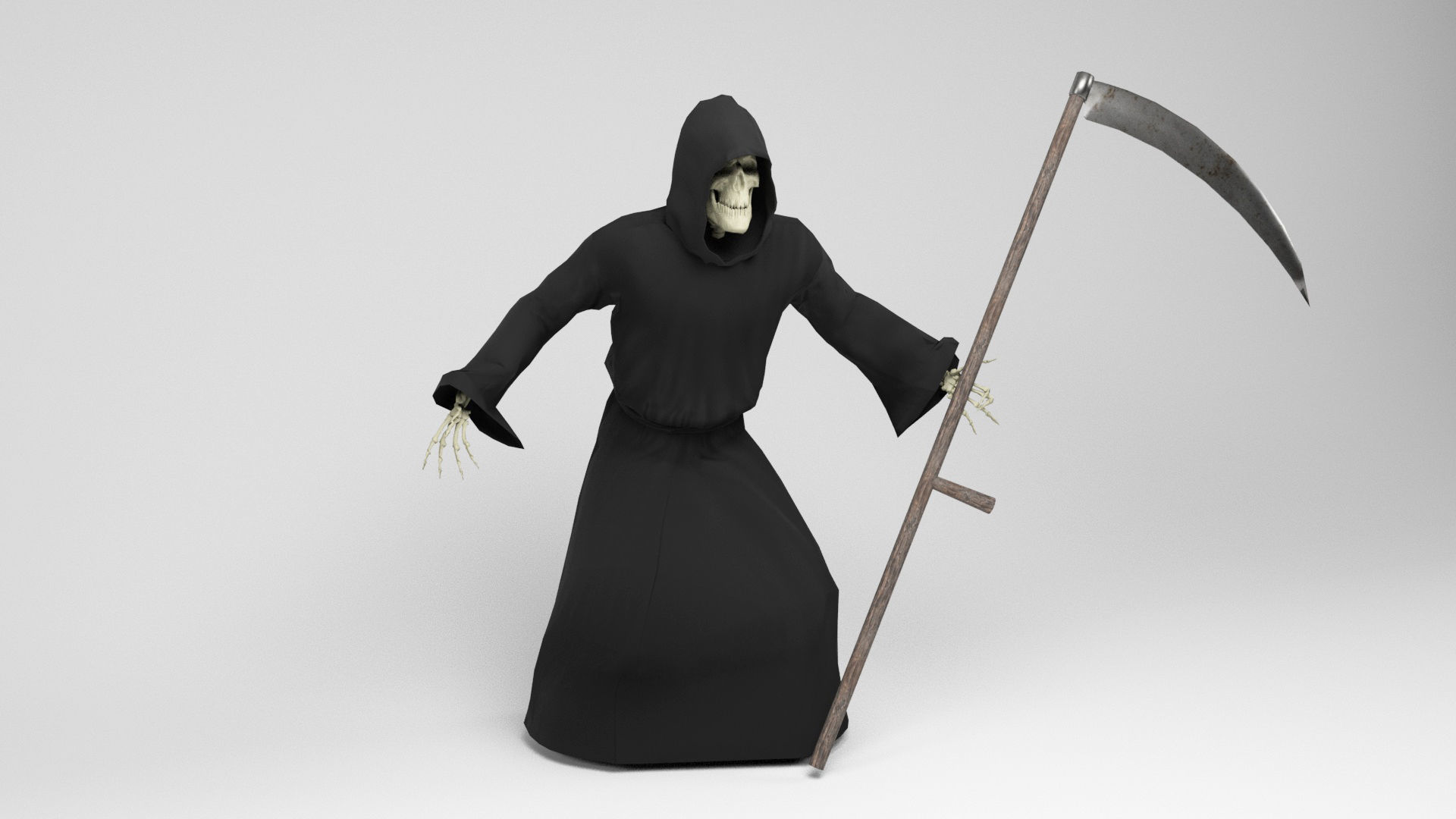 The Death grim reaper with scythe Low-poly 3D model_11