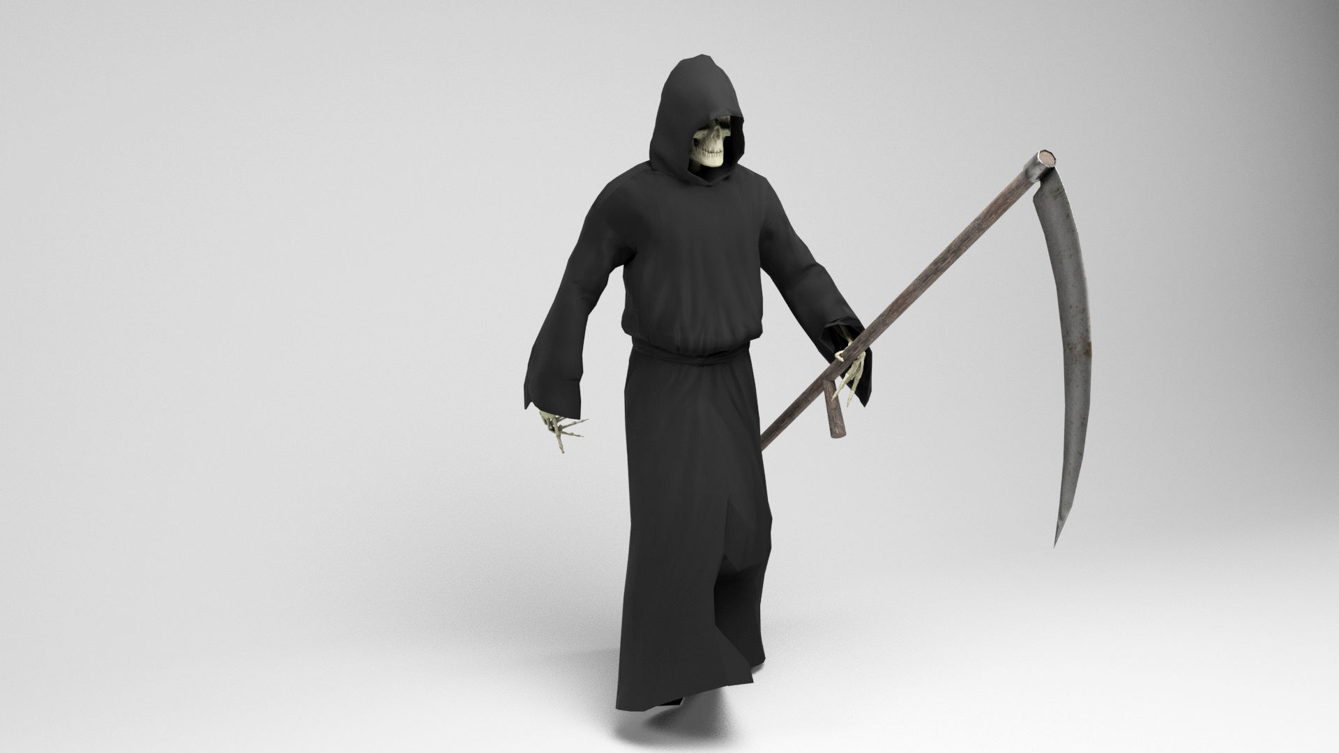 The Death grim reaper with scythe Low-poly 3D model_9