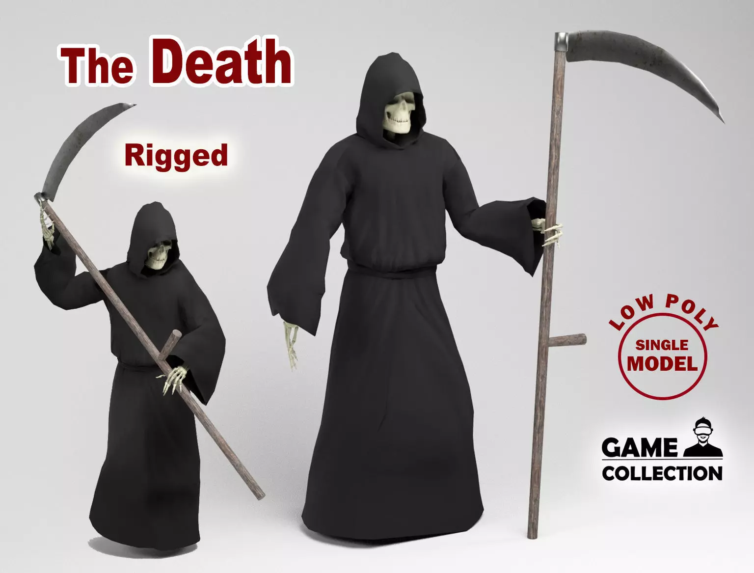The Death grim reaper with scythe Low-poly 3D model_0