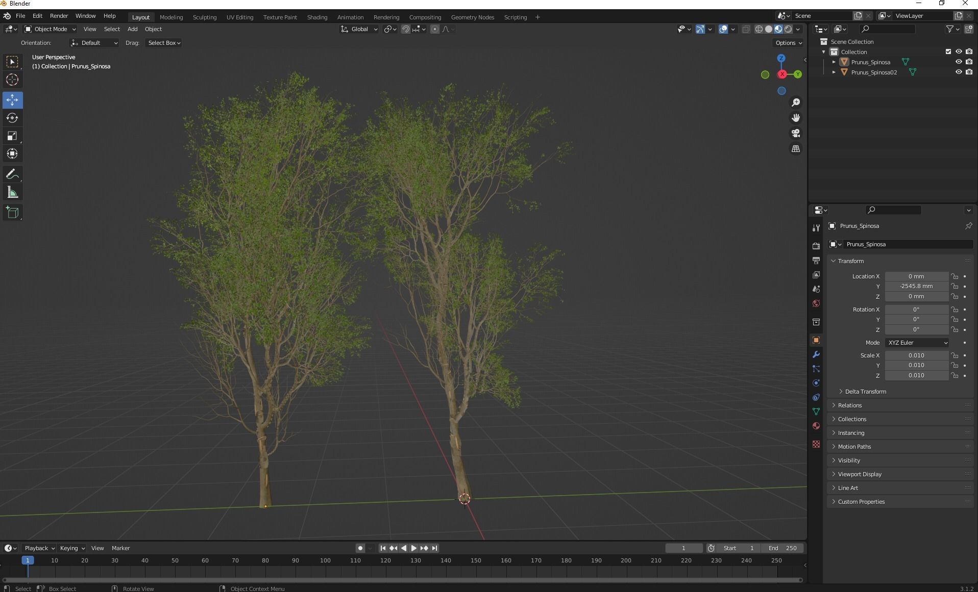New Tree High detail Prunus Spinosa Summer 3D model_5