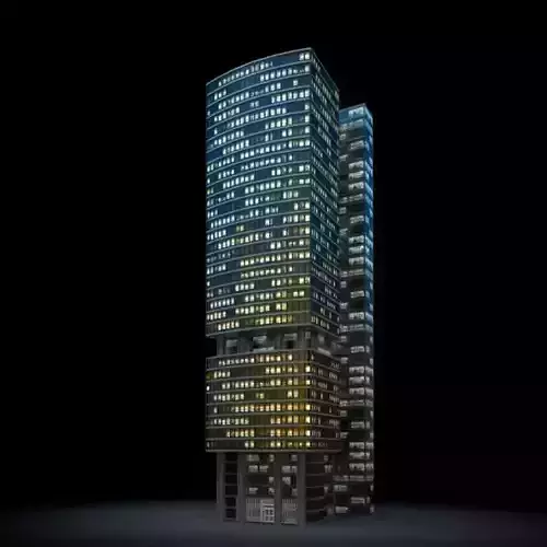 Skyscraper tall building lit up at night