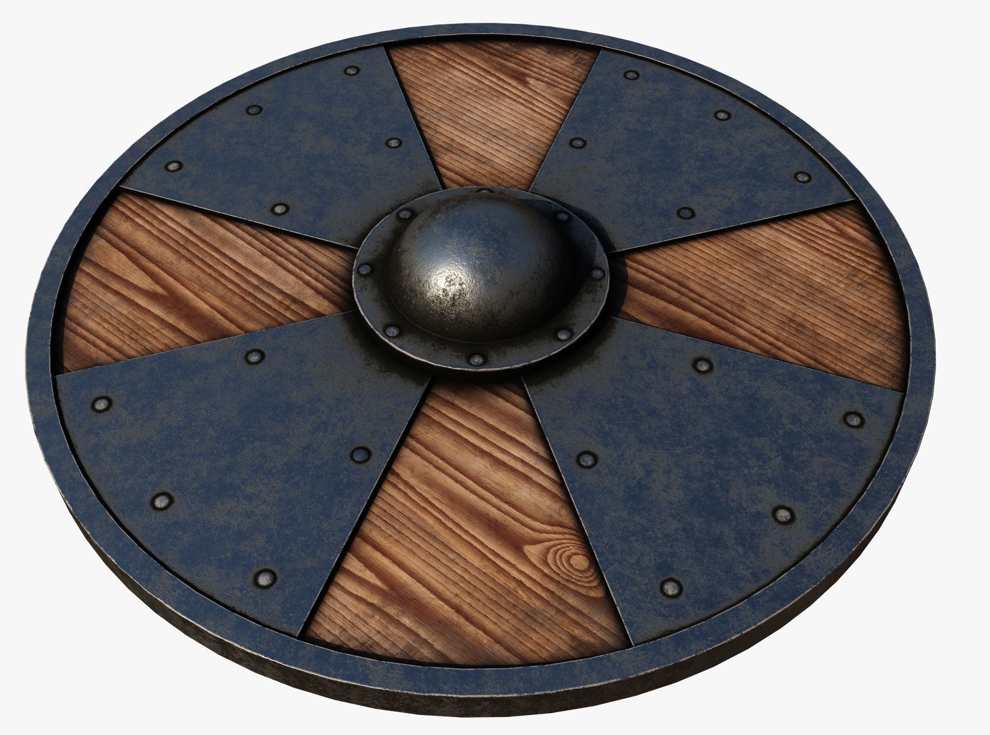 Wooden shield Low-poly 3D model_1