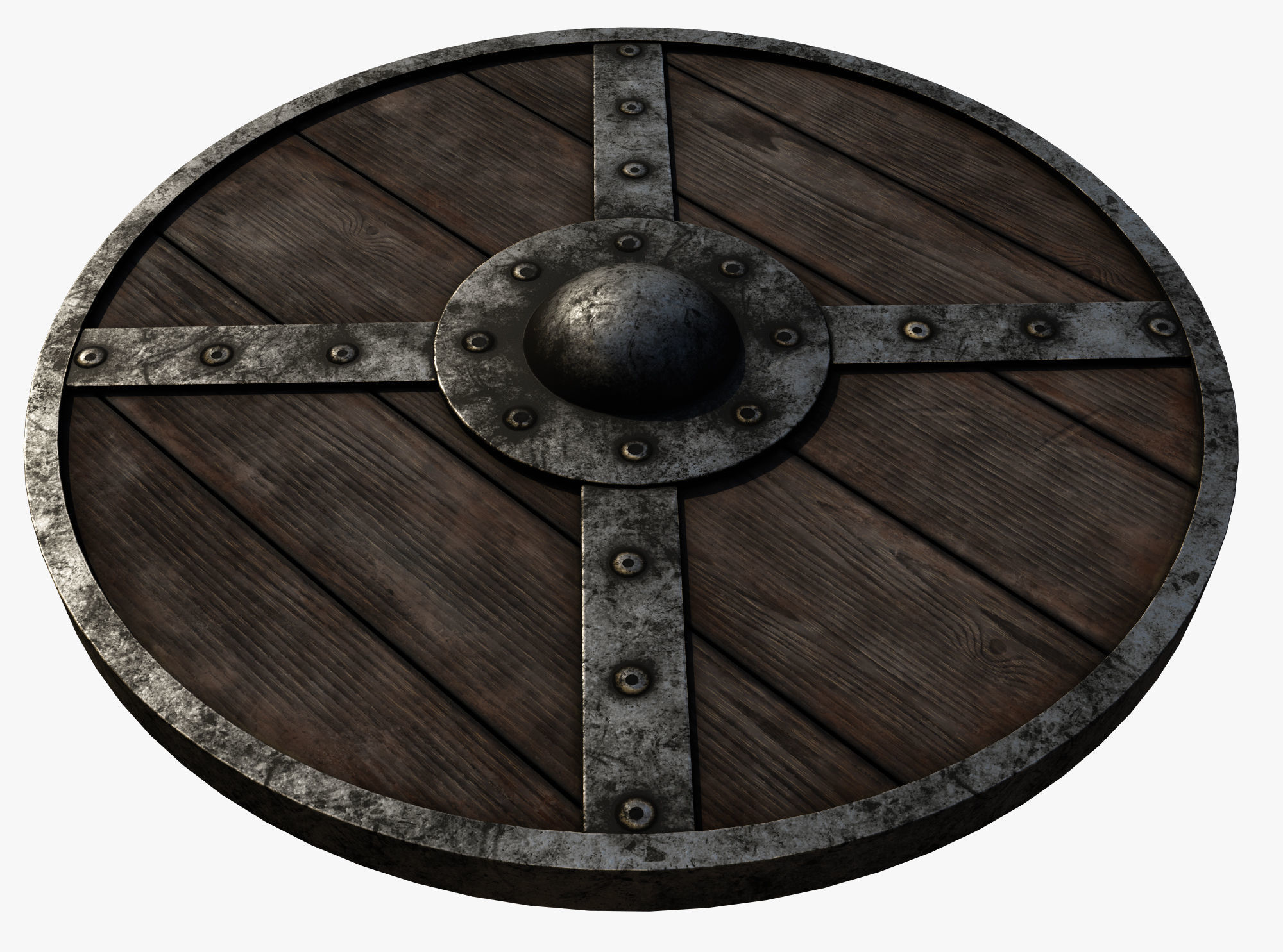 Wooden shield Low-poly 3D model_2