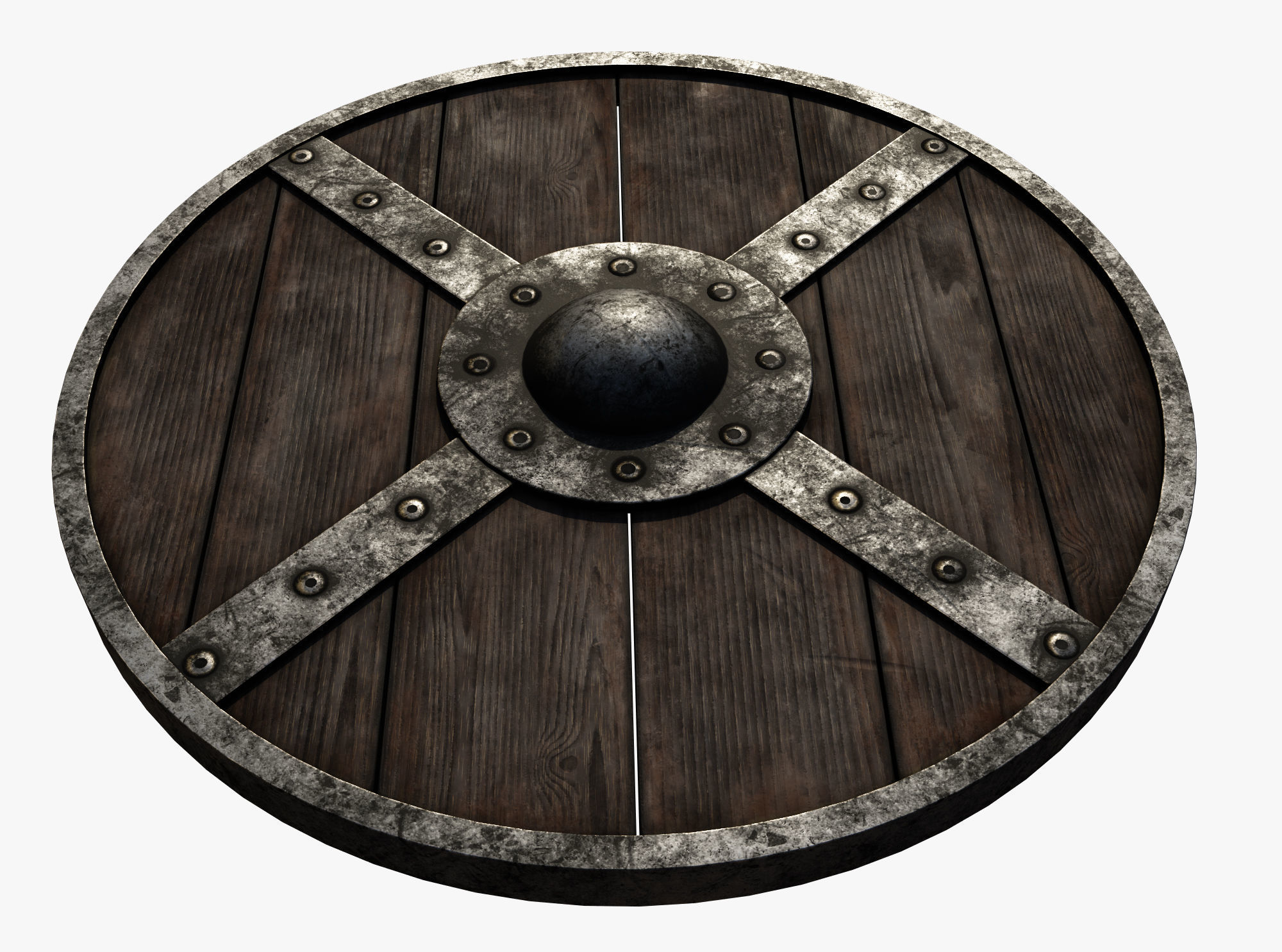 Wooden shield Low-poly 3D model_1