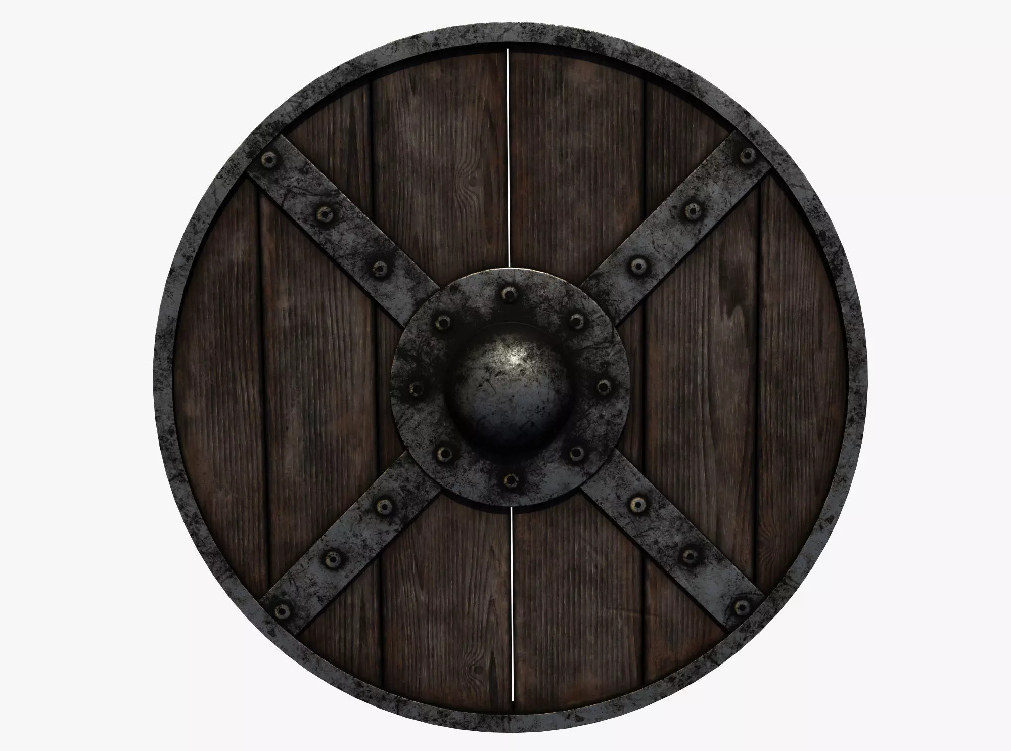 Wooden shield Low-poly 3D model_0