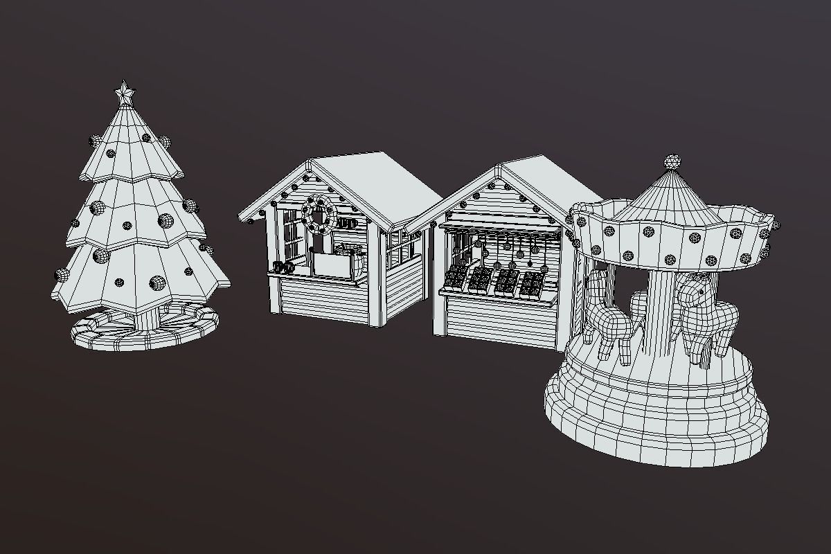 Cute ChristmasMarket Set  Low-poly 3D model_6