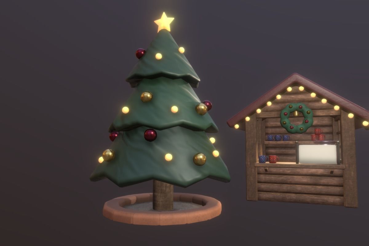 Cute ChristmasMarket Set  Low-poly 3D model_1