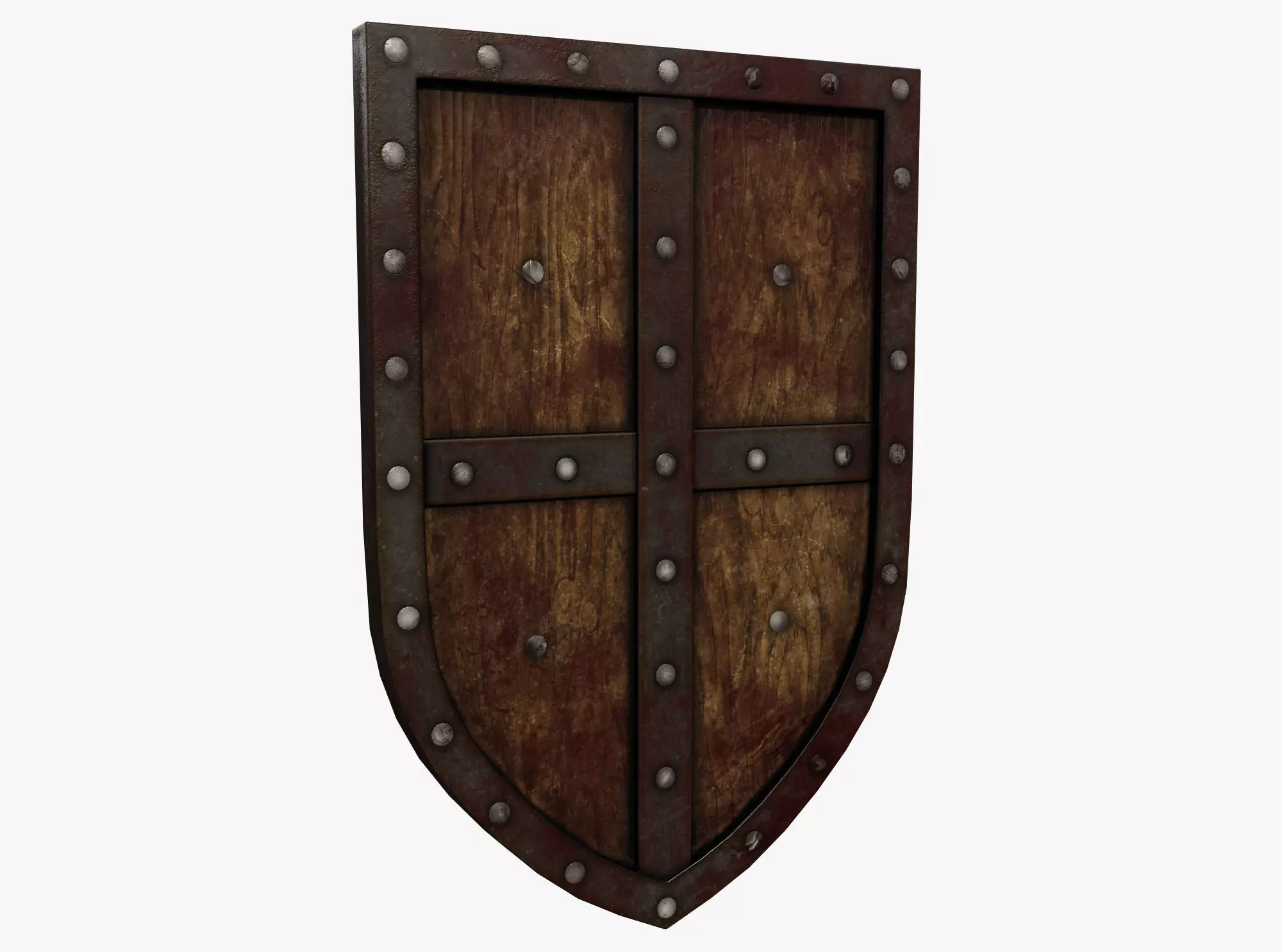 Wooden shield Low-poly 3D model_0