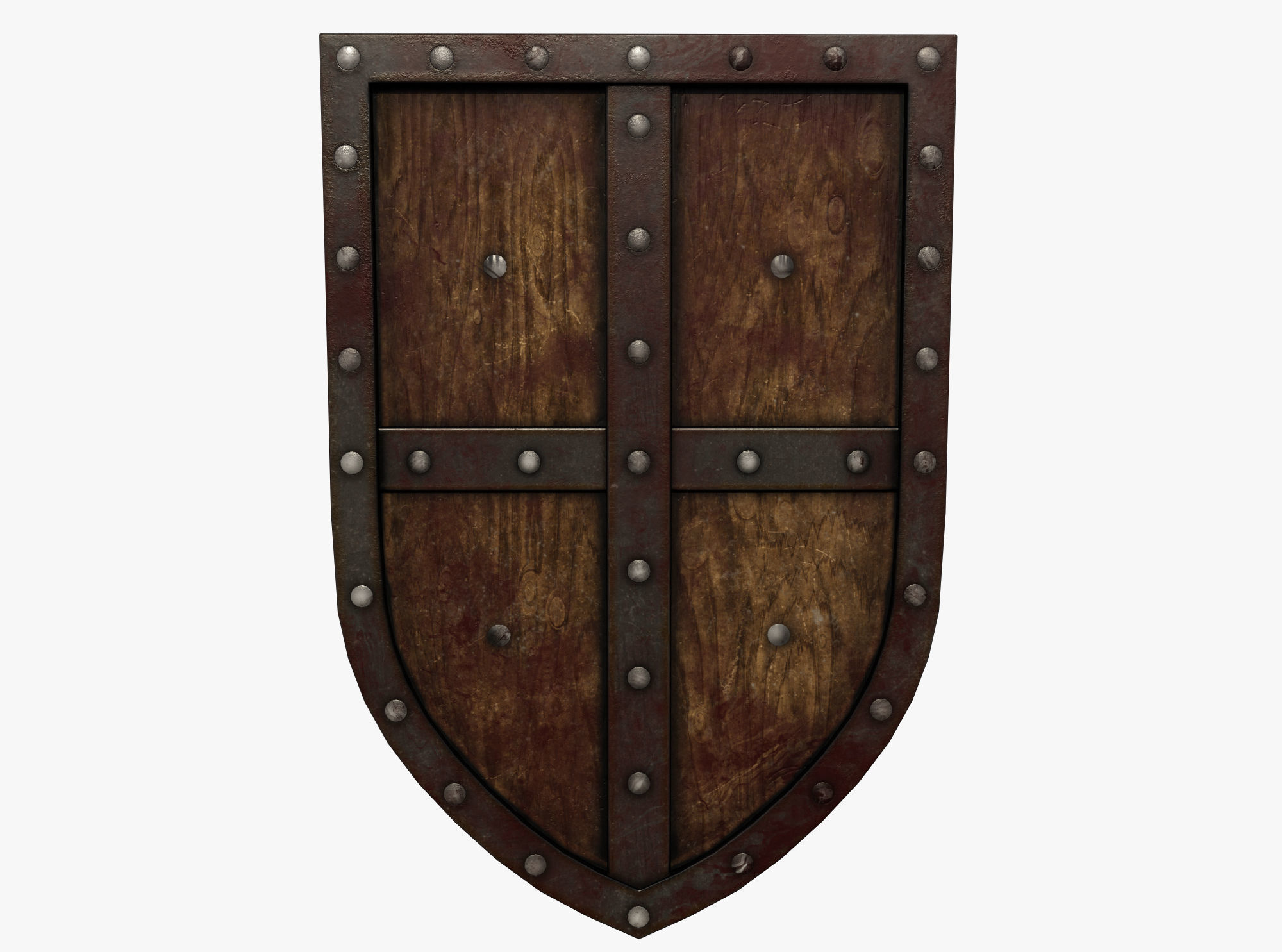 Wooden shield Low-poly 3D model_1