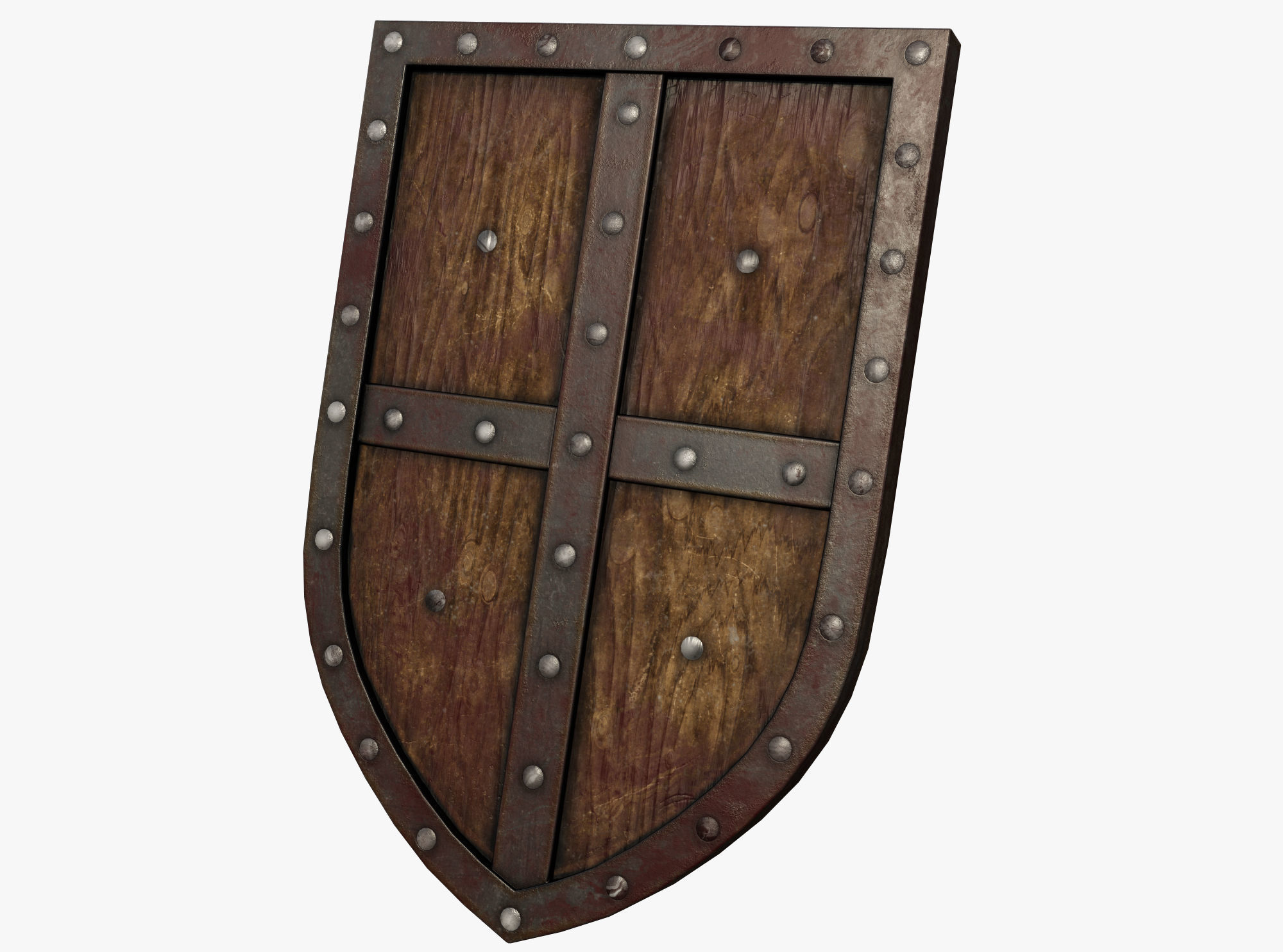 Wooden shield Low-poly 3D model_2