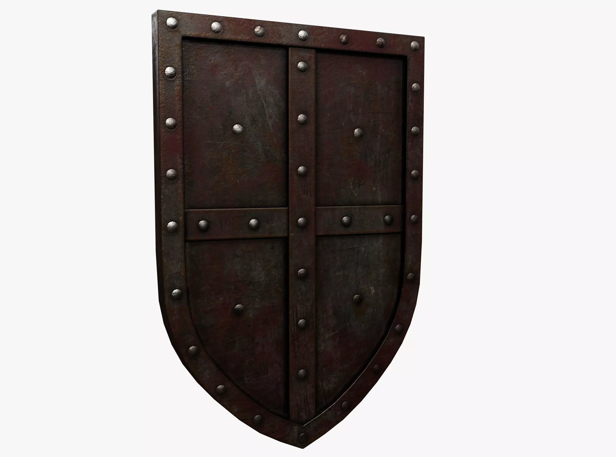 Wooden shield Low-poly 3D model_0