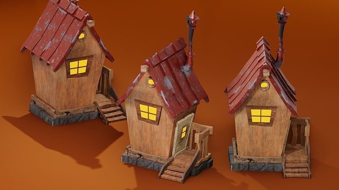 Rusty Wooden Shack Low poly blender  Low-poly 3D model