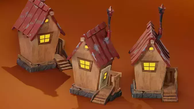 Rusty Wooden Shack Low poly blender  Low-poly 3D model