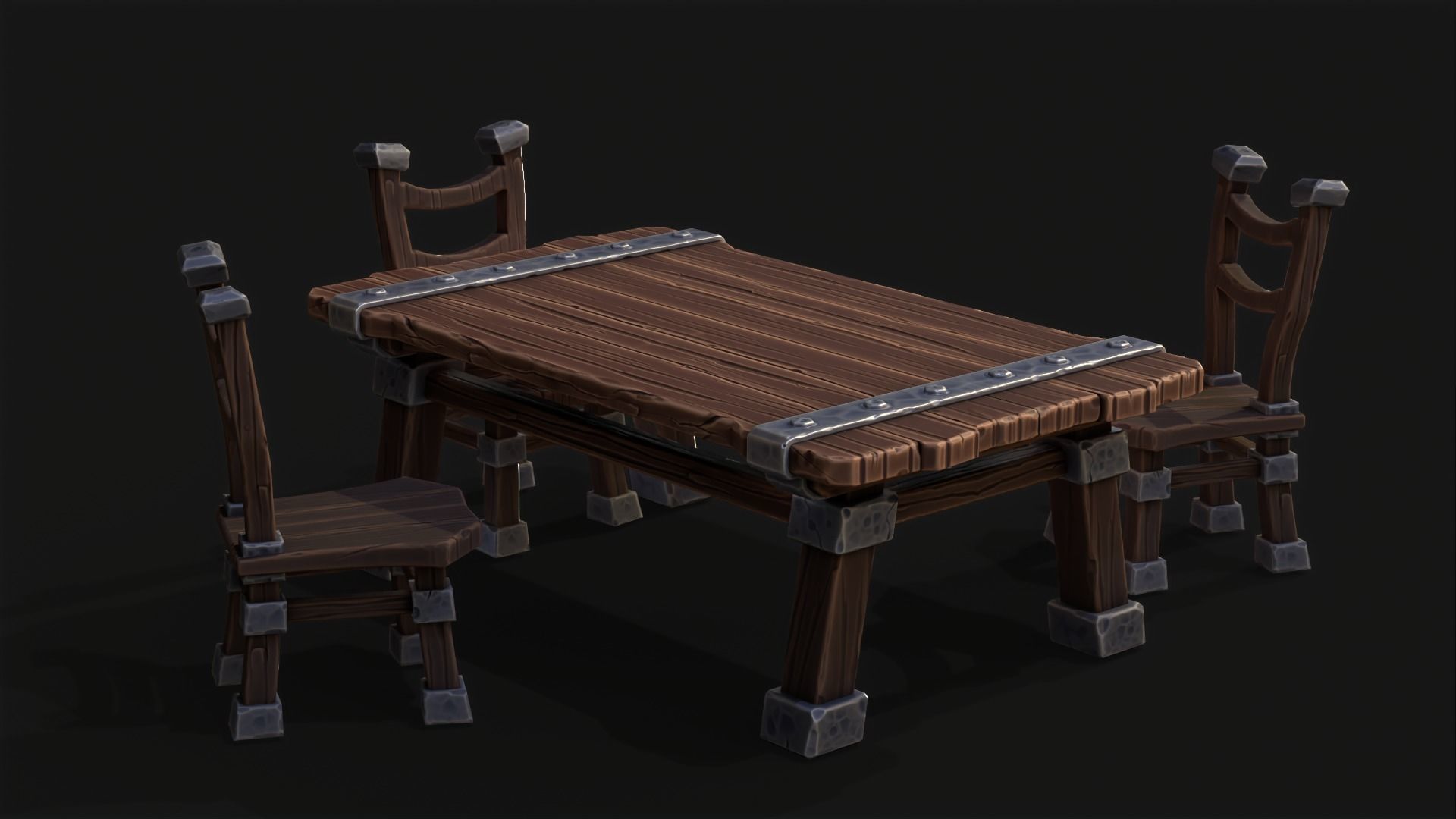Table and Chairs Stilyzed Free low-poly 3D model_2