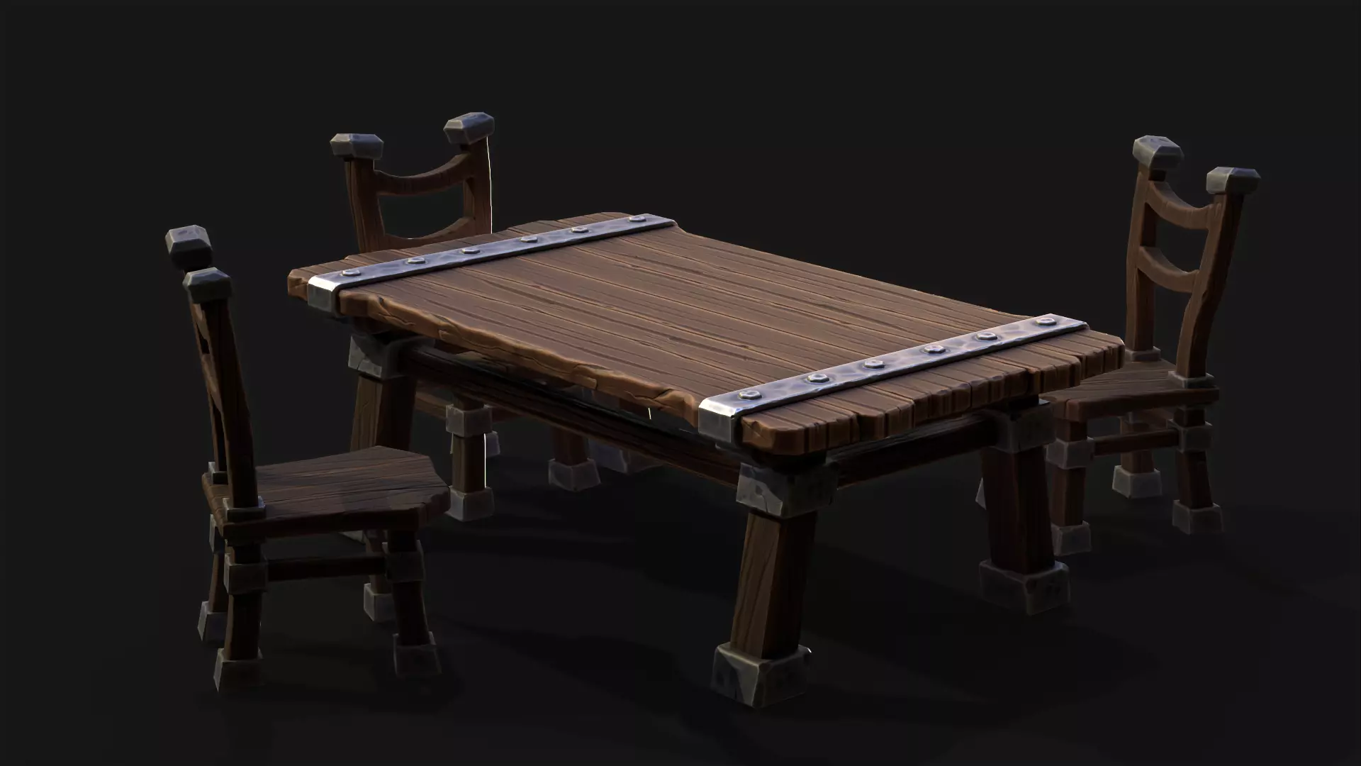 Table and Chairs Stilyzed Free low-poly 3D model_0