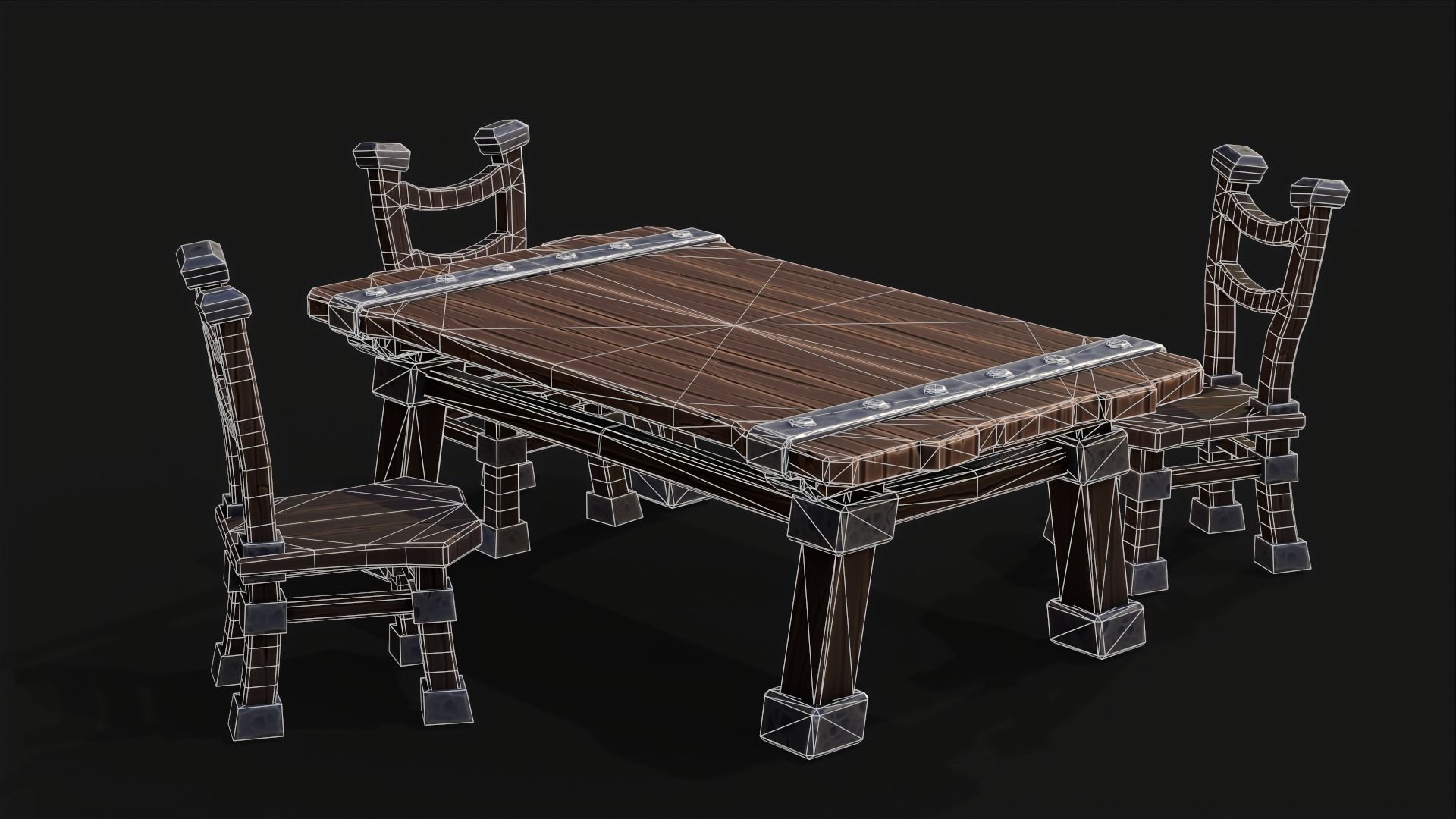 Table and Chairs Stilyzed Free low-poly 3D model_3