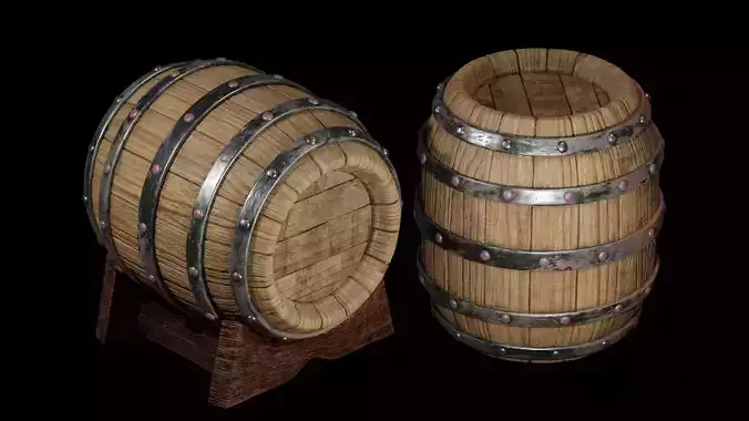 PBR Old Barrel With Low Poly