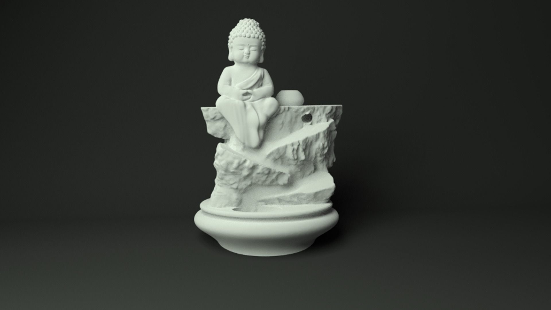 BackFlow Incense Burner Baby Buddha and Rocks for 3D printing 3D print model_2