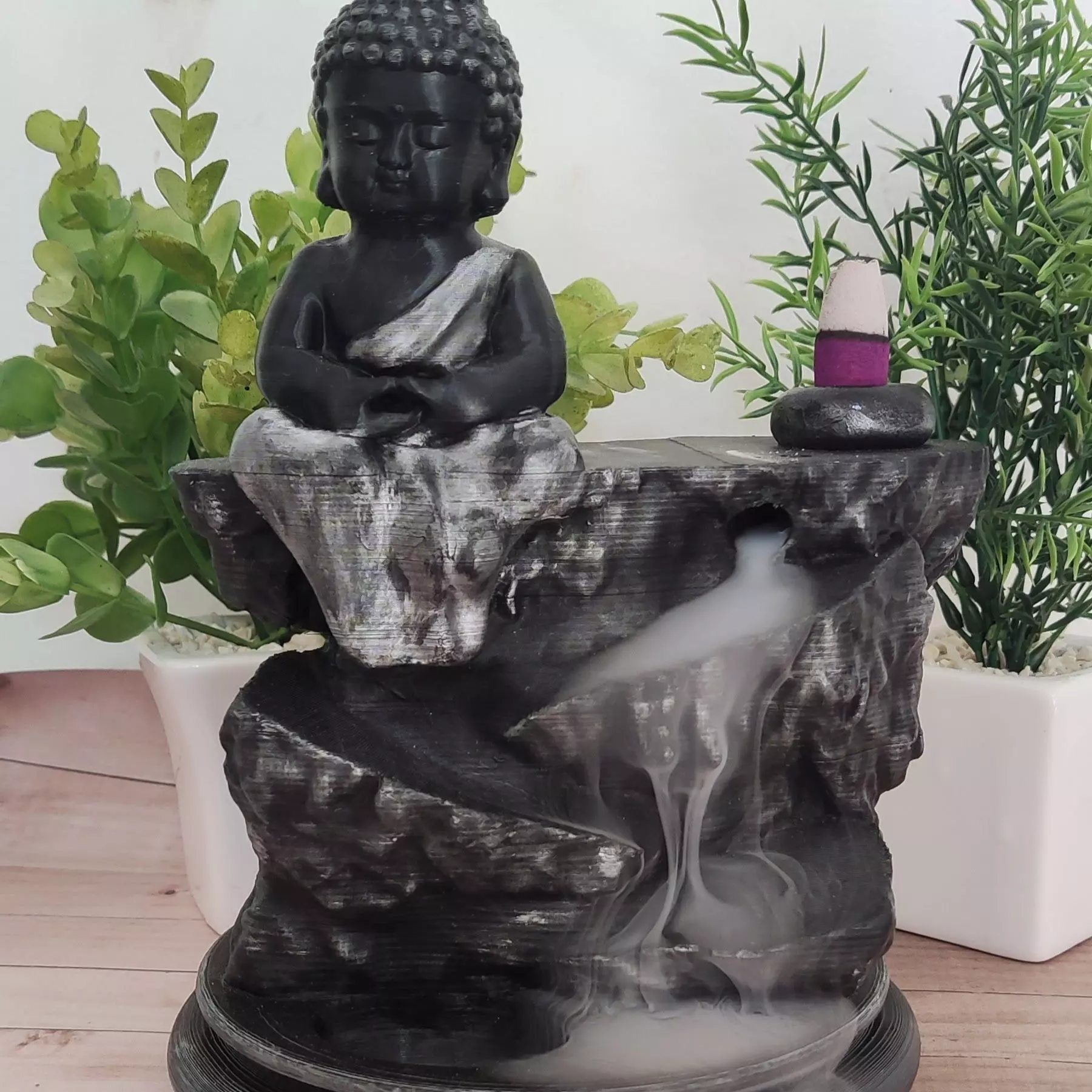 BackFlow Incense Burner Baby Buddha and Rocks for 3D printing 3D print model_0