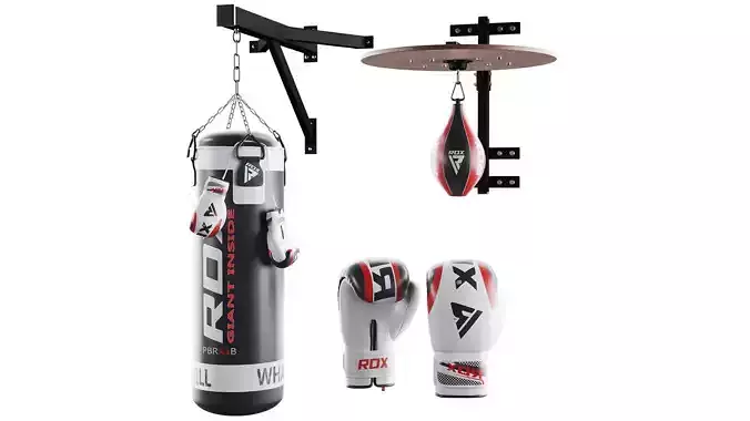 Boxing bag and gloves set from ROX Low-poly 3D model