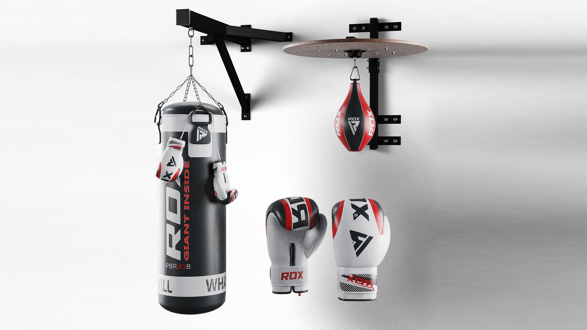 Boxing bag and gloves set from ROX Low-poly 3D model_1