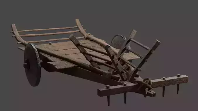 PBR Low Poly Oxcart Tumbrel Cart