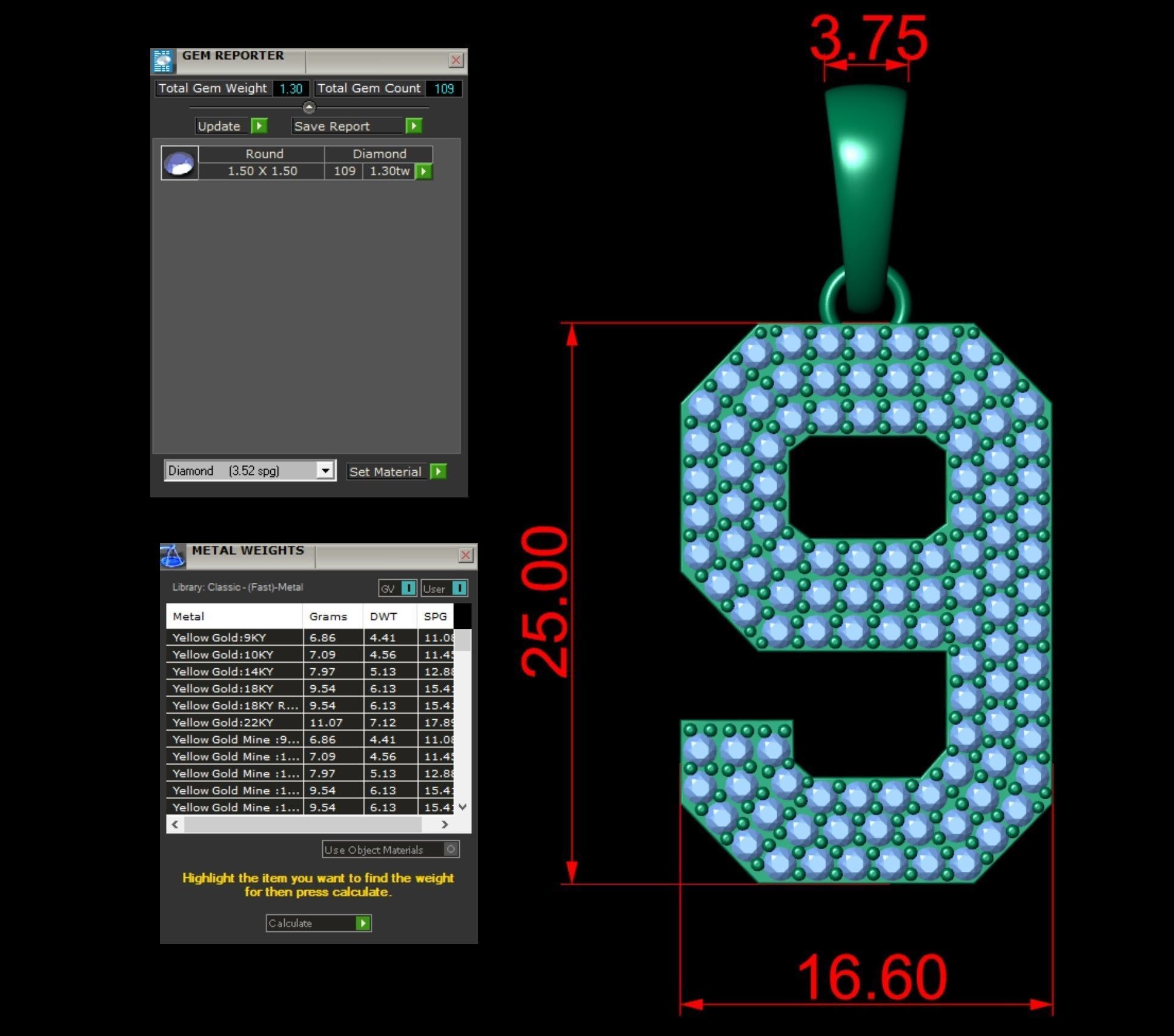 HipHop Numbers Diamond Pendant 3D Model Collection_19