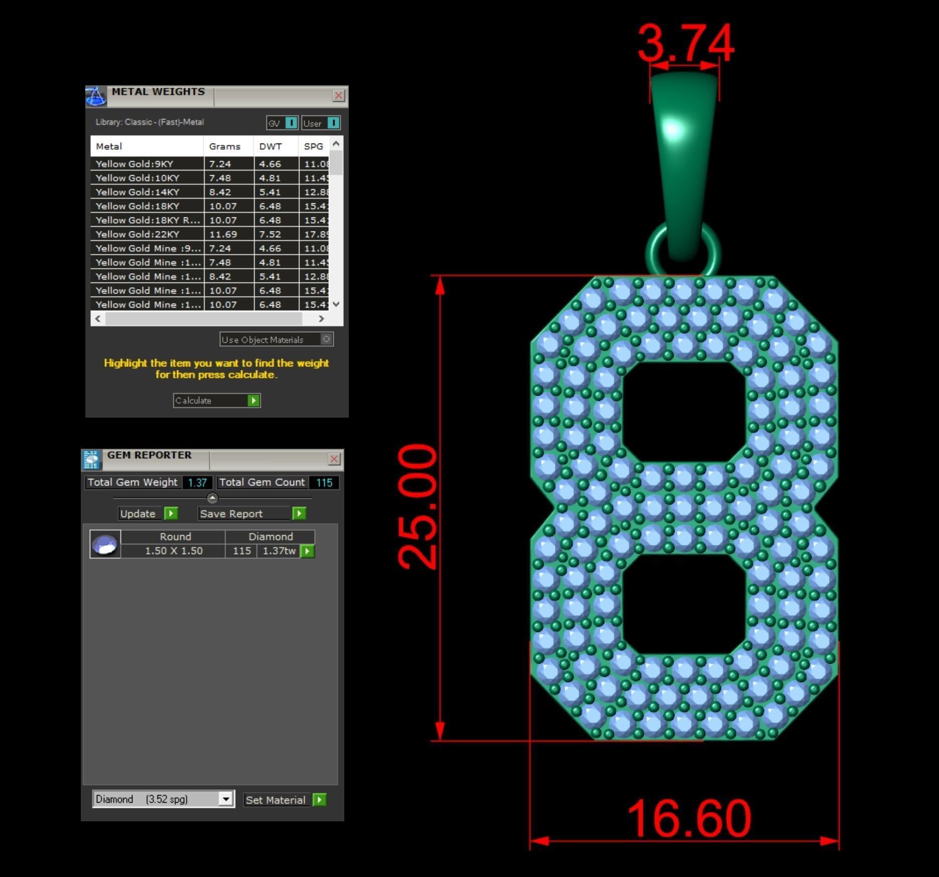 HipHop Numbers Diamond Pendant 3D Model Collection_18