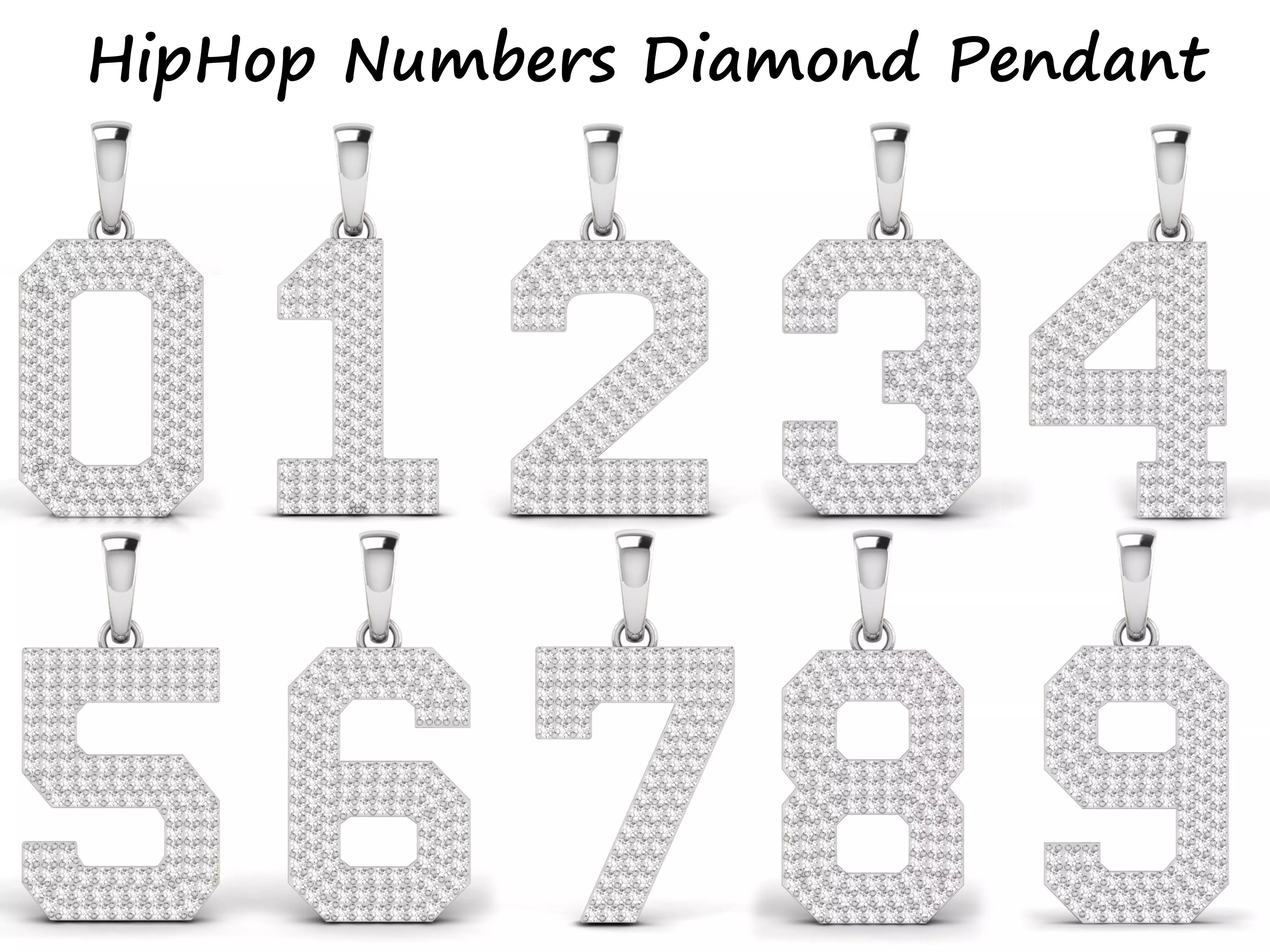 HipHop Numbers Diamond Pendant 3D Model Collection_0
