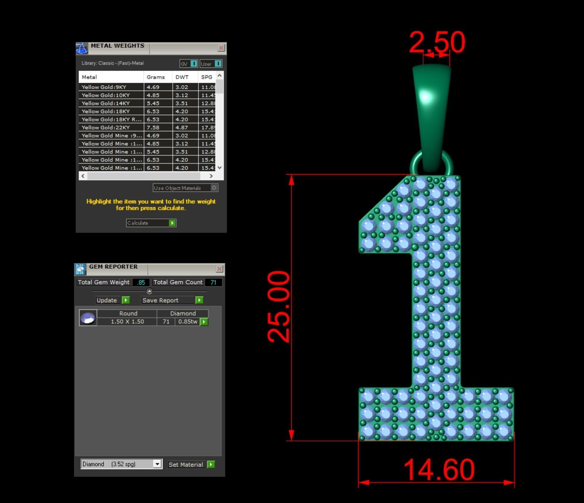 HipHop Numbers Diamond Pendant 3D Model Collection_11
