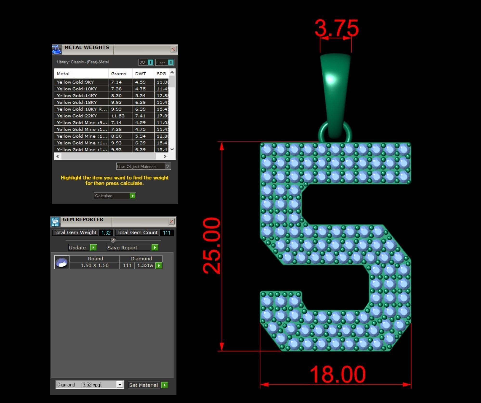 HipHop Numbers Diamond Pendant 3D Model Collection_15