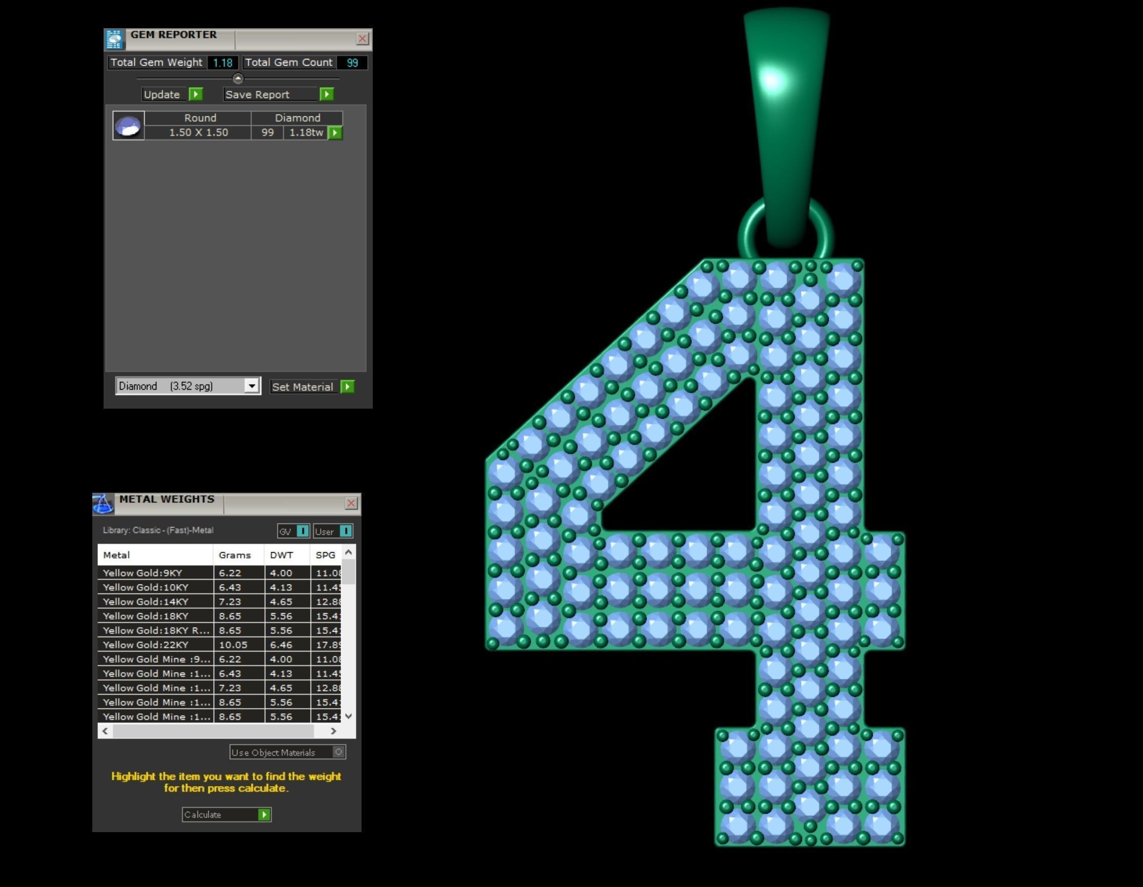 HipHop Numbers Diamond Pendant 3D Model Collection_14