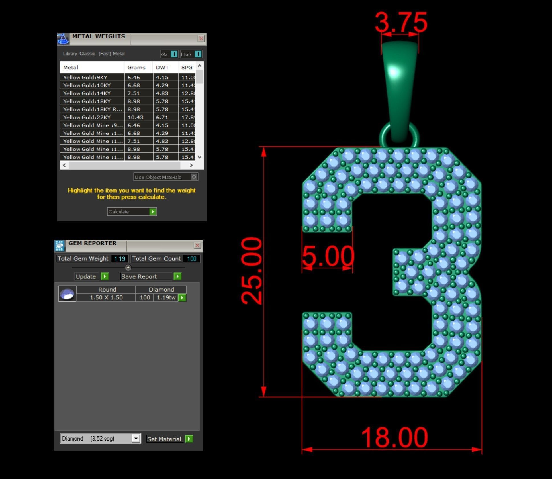 HipHop Numbers Diamond Pendant 3D Model Collection_13
