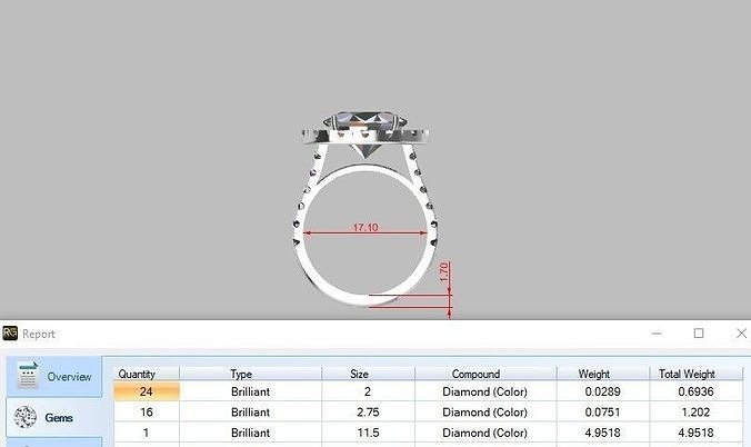 Ring-1105 diamond halo engagement ring 3D print model